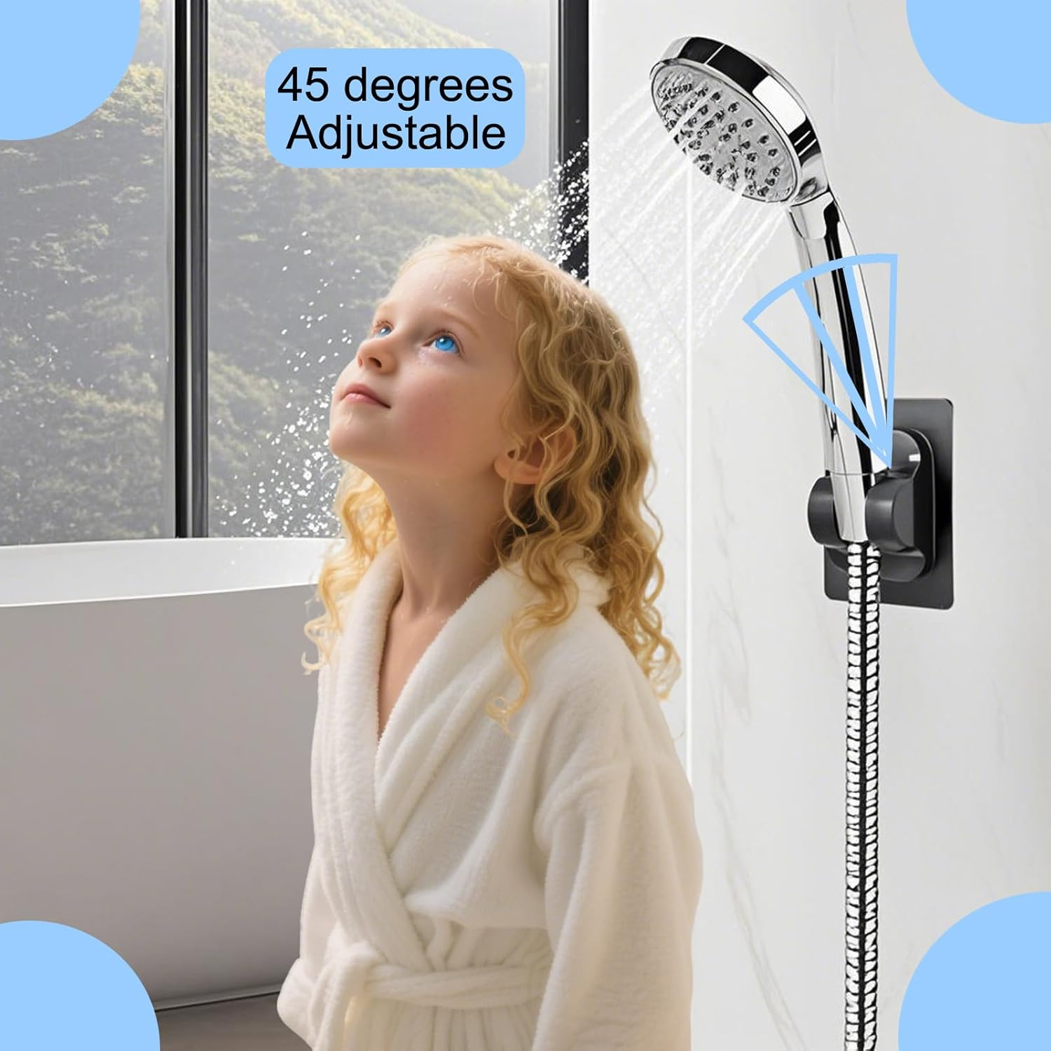 Dalyndar Strong Adhesive Shower Head Holder Angle Adjustable Handheld Shower Arm Bracket Compatible with Various Types of Shower Heads, No Drilling Wall Mounted Bathroom Kit 1 Pack Black Waterproof image number 3