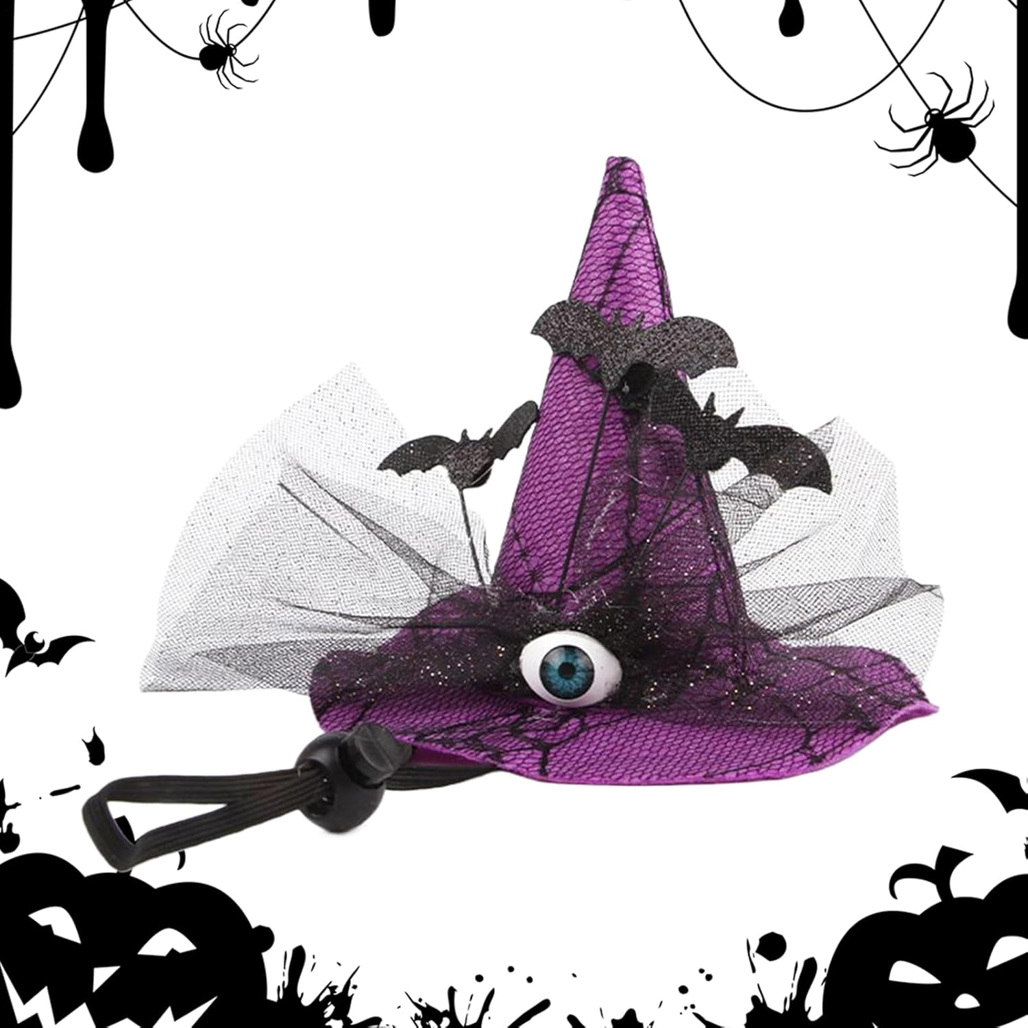 Cat Halloween Hat | Halloween Costumes for Dogs,Eyeball Bat Design Witch Headwear Adjustable Strap for Medium Breed Photo Props Party Indoor Thanksgiving image number 3