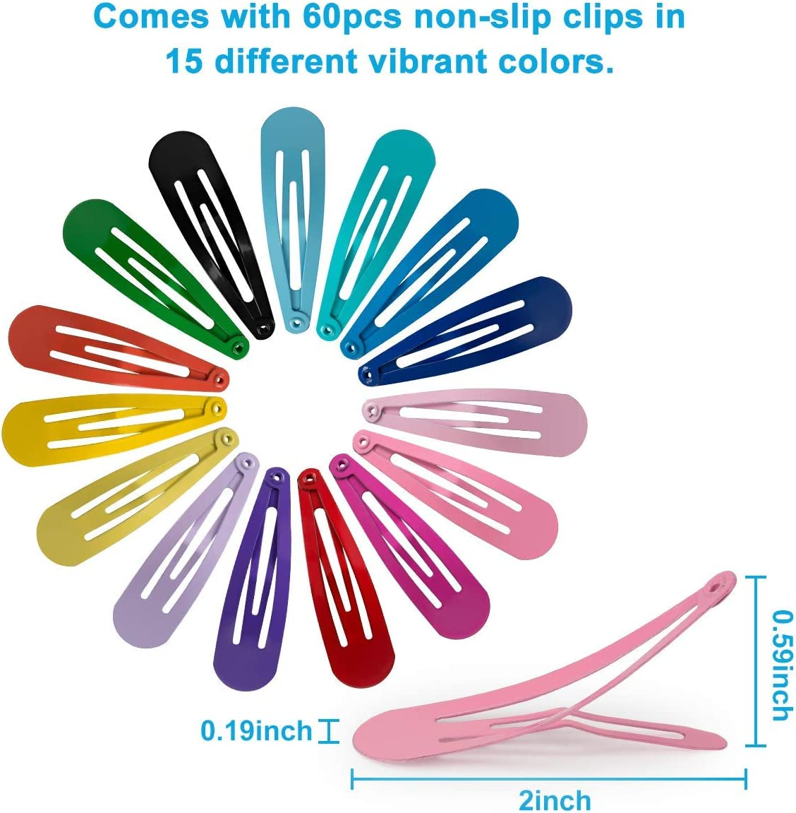 Betybedy 60 Pcs Hair Barrettes, Non-Slip Hair Clips, 5.1Cm Metal Hairpins Accessories for Toddlers, Girls, Kids, Teens, Women (15 Assorted Colours) image number 6