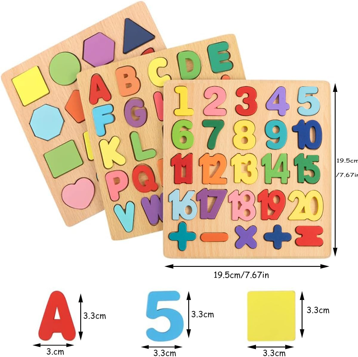 Cawtiuly Wooden Puzzles for Toddlers Ages 3-5, Alphabet Number Shape Learning Puzzle for Kids, ABC Puzzle Shape Alphabet Learning Puzzles Toys, Preschool Education Jigsaw for Boys and Girls