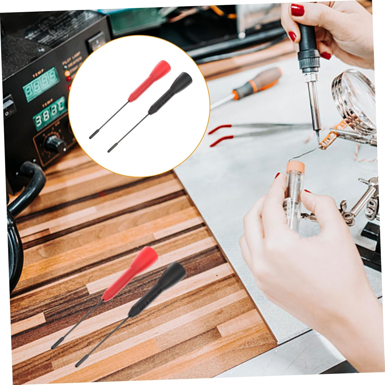 OKUMEYR Set of 2 Ultra Thin Test Probes 2Mm Jack to Banana Multimeter Test Leads Tool Portable image number 1