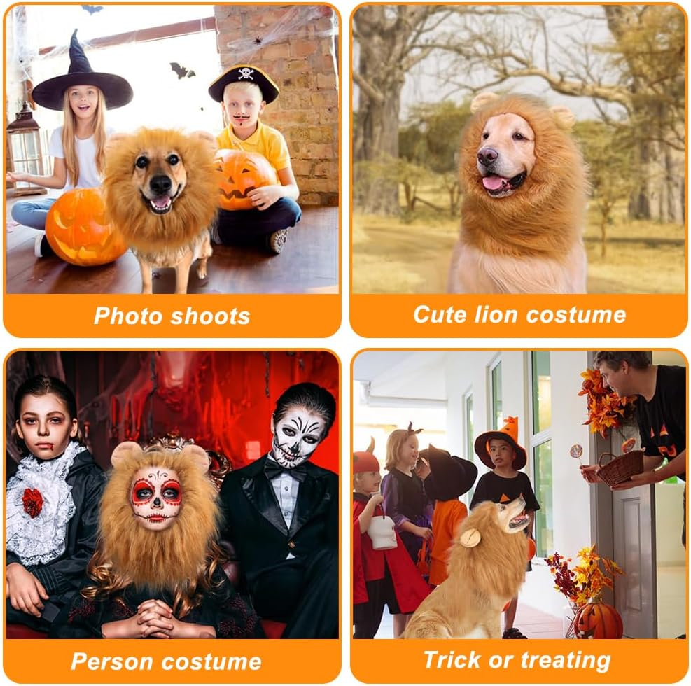 Lion Mane, Adjustable Pet Costume with Ears for Dog