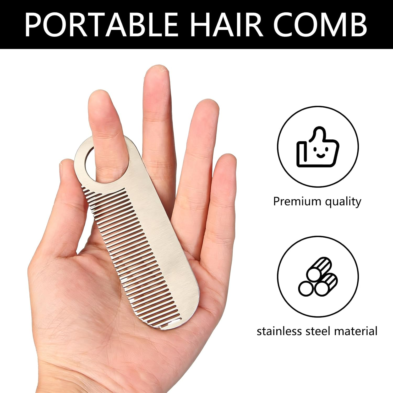 JANGJANG 4-Inch Stainless Steel Beard Comb, Anti-Static Fine-Tooth Design, Portable Pocket Travel Comb for Thinner Hair Beard Mustache Styling, Silver image number 4