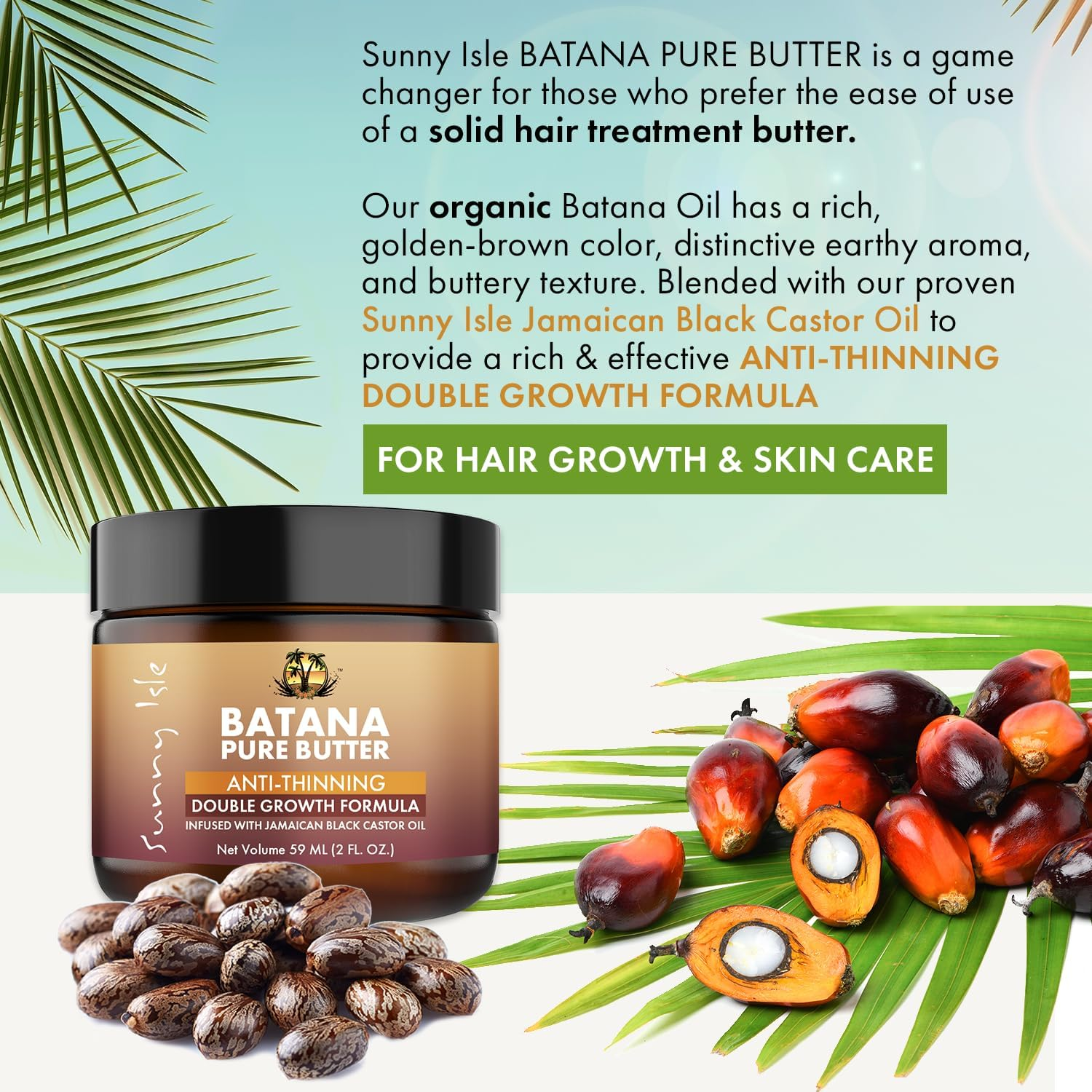 Sunny Isle Anti-Thinning Batana Pure Butter 2Oz | Infused with Jamaican Black Castor Oil | Double Growth Formula image number 6