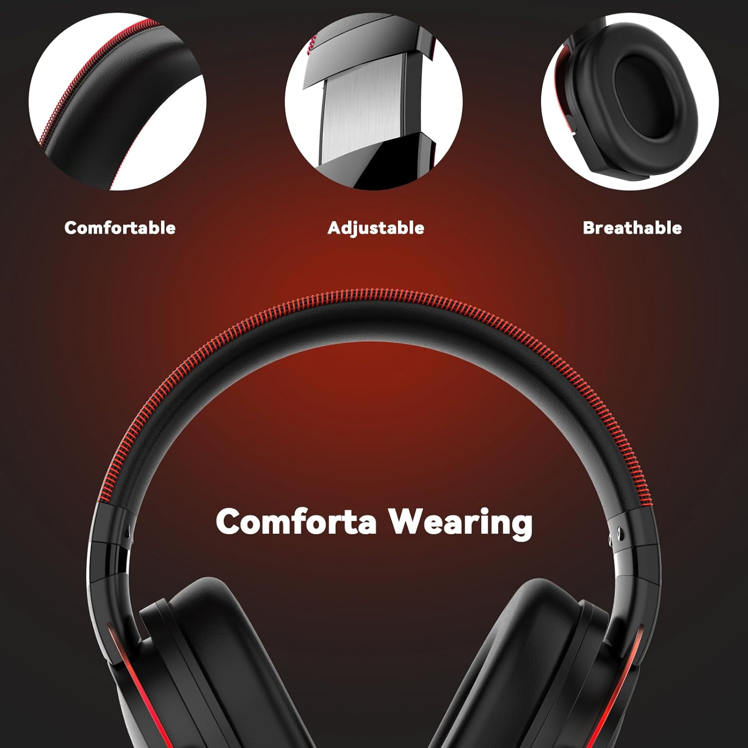 IMYB A88 Gaming Headset with Microphone, Stereo Wired Noise Cancelling Over-Ear Headphones with Mic for Pc, Ps5, Xbox One Series X/S, Ps4, Computer, Laptop, Mac, Nintendo, Gamer (Red) image number 5