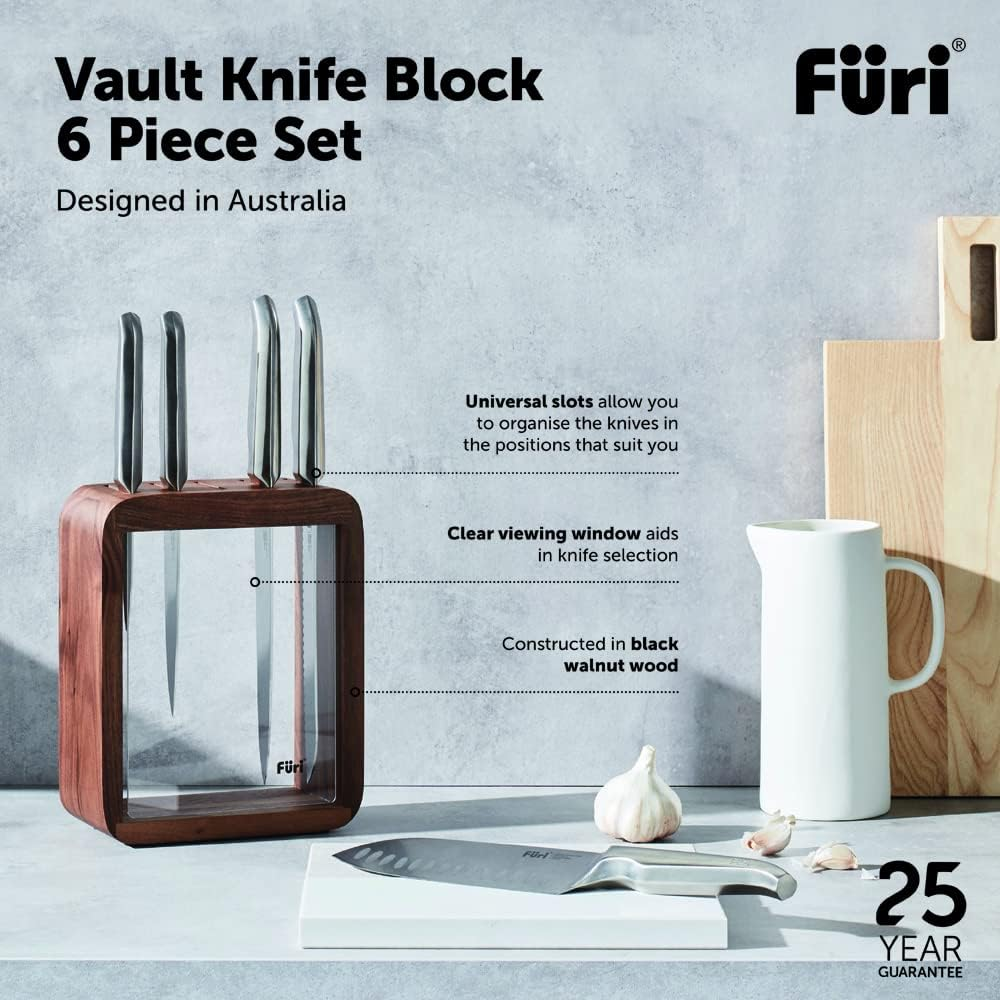 Furi Pro Vault Knife Block Set 6 Pc, Compact Knife Block with Five Premium Knives for a Superior Cutting Performance, High-Quality Stainless Steel Blades, Ergonomic Reverse-Wedge, Anti-Fatigue Handle image number 2