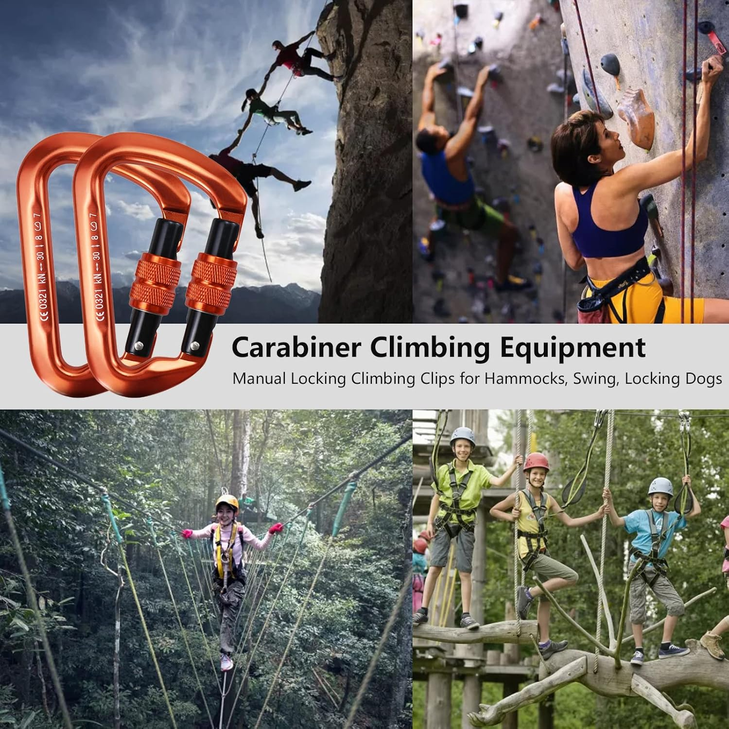 D Type Climbing Carabiner, Aviation Aluminum Alloy 2PCS 30KN Heavy Duty Rock Climbing Carabiner, CE Certified Climbing Buckle for Mountaineering