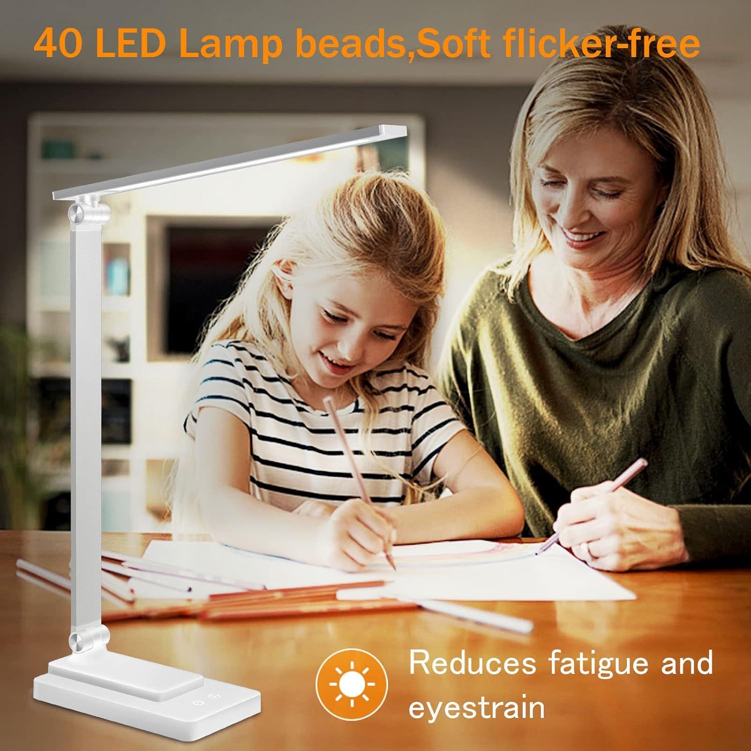 LED Desk Lamp Eye-Caring Touch Control Table Lamp with USB Charging Port 3 Lighting Modes 5 Brightness Levels for Office Study Room Bedroom (White) image number 6