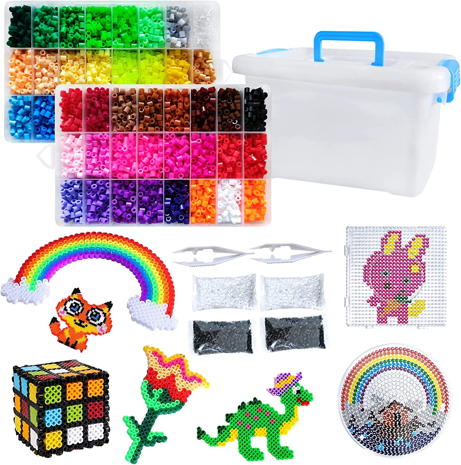 12800Pcs Fuse Beads Kit, CESTLAVIE 48 Colors Perler Bead Kit for Kids Including 5Mm Melty Beads, Fuse Beads Pegboards & Colored Beads Pattern for Crafting DIY Projects image number 5