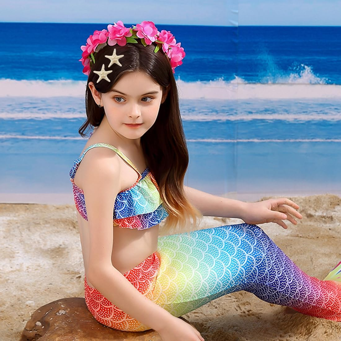 SGERUFZ Starfish Hair Clips Kids, Set of 4 Resin Mermaid Hair Accessories, Crocodile Clips for Girls, Children'S Hair Clips Set, Starfish Decoration for Everyday Use and Parties