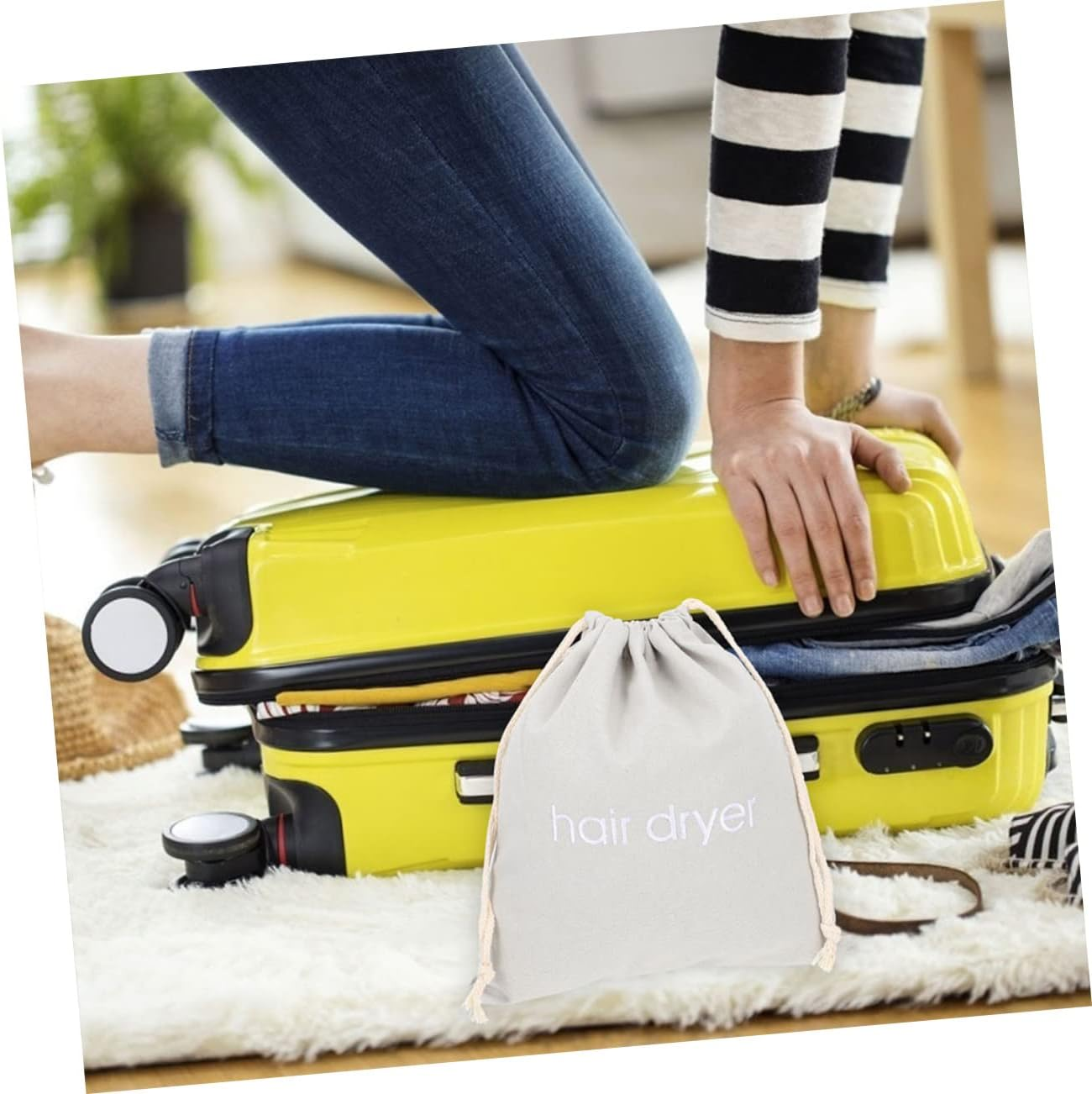 HAPINARY 2Pcs Canvas Hair Dryer Drawstring Bag Safe Storage Pouch for Home Travel