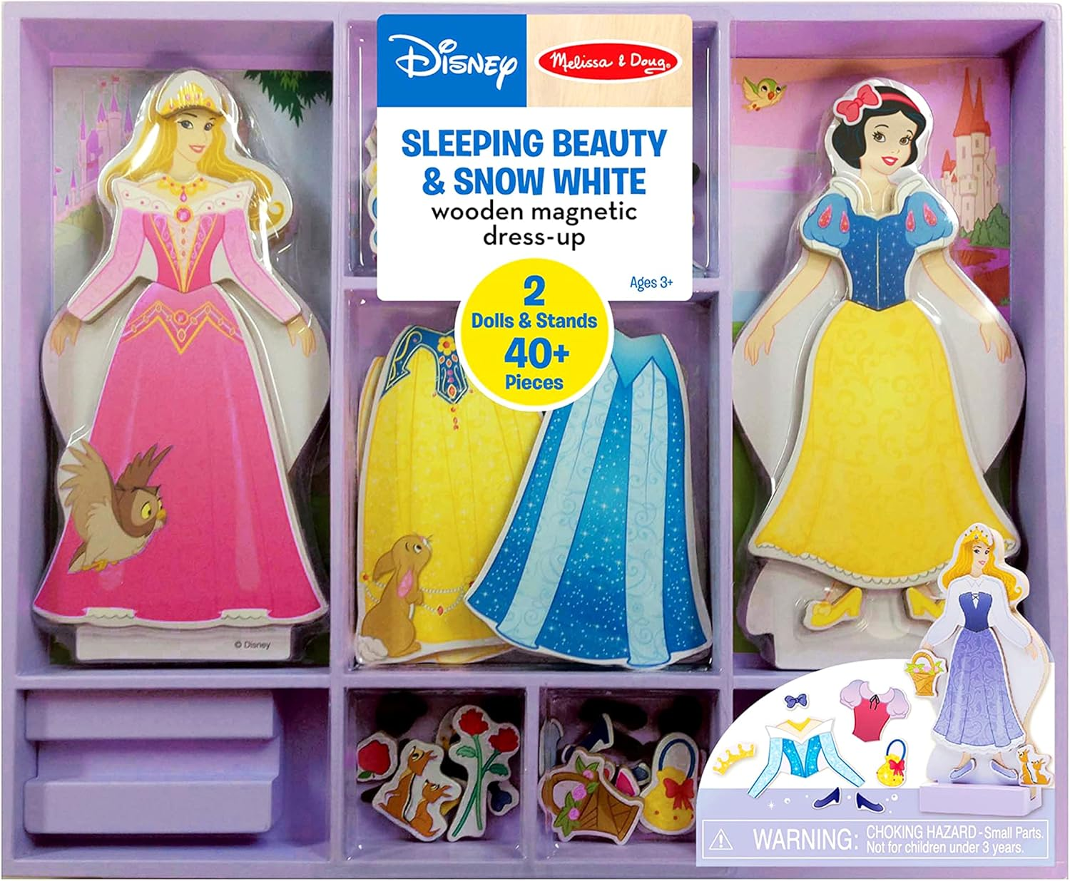 Melissa & Doug Disney Sleeping Beauty and Snow White Magnetic Dress-Up Wooden Doll Pretend Play Set (40+ Pcs) image number 5