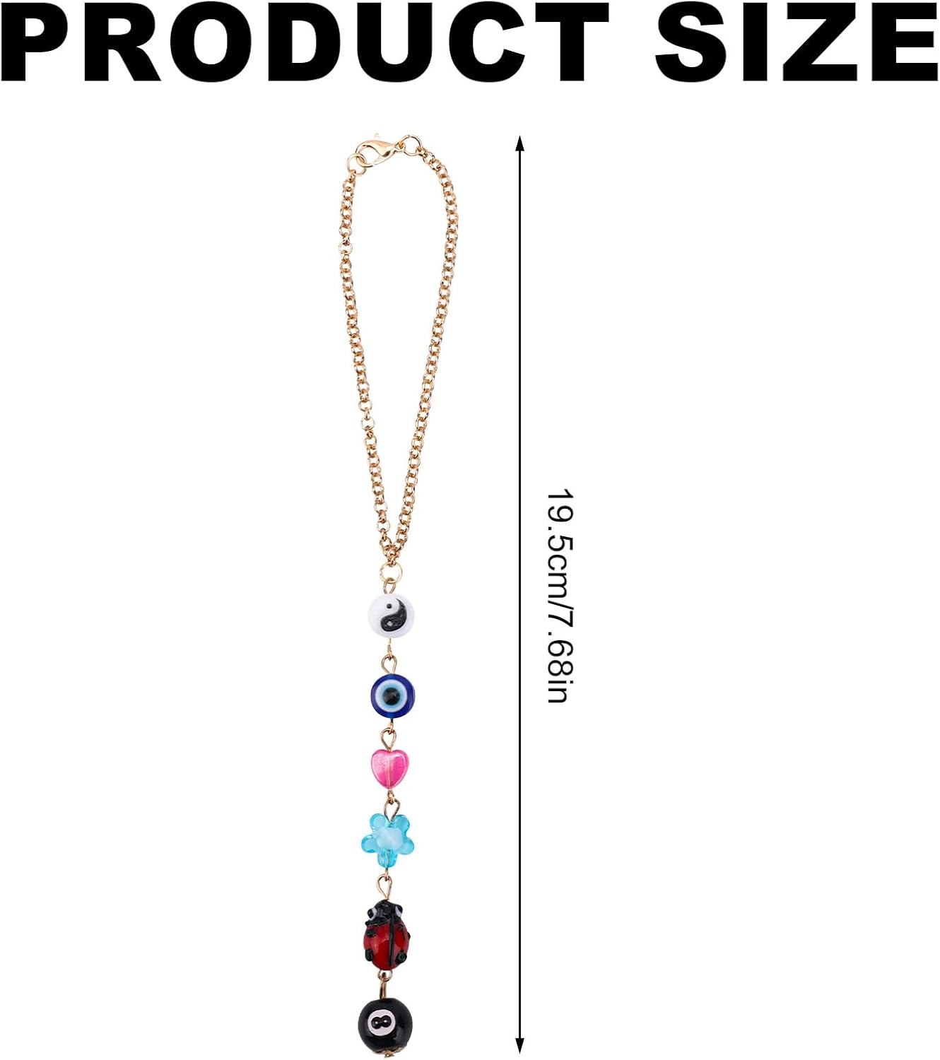 Gosknor Evil Eye Car Hanging Ornament, Multicolored Acrylic & Zinc Alloy, 20.5Cm/8.07In, Automotive inside Mirrors, Elegant Boho Beaded Lanyard Pendent Decoration