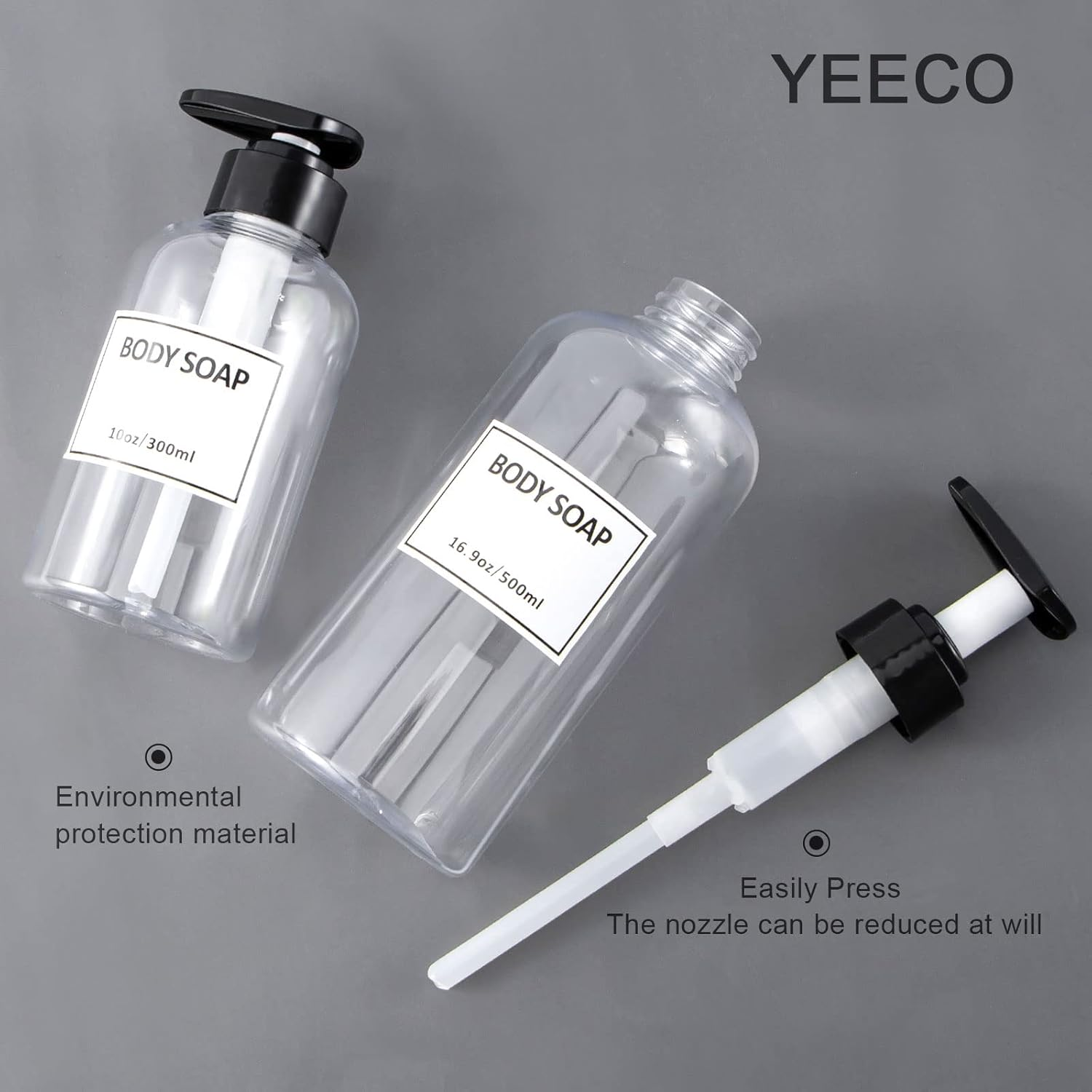 Yeeco Shampoo Pump Bottle, Clear Shampoo Bottles Dispenser with Waterproof Labels 16.9Oz/500Ml 3 Pack Refillable for Shampoo and Conditioner，Bathroom, Kitchen, Hotel image number 1
