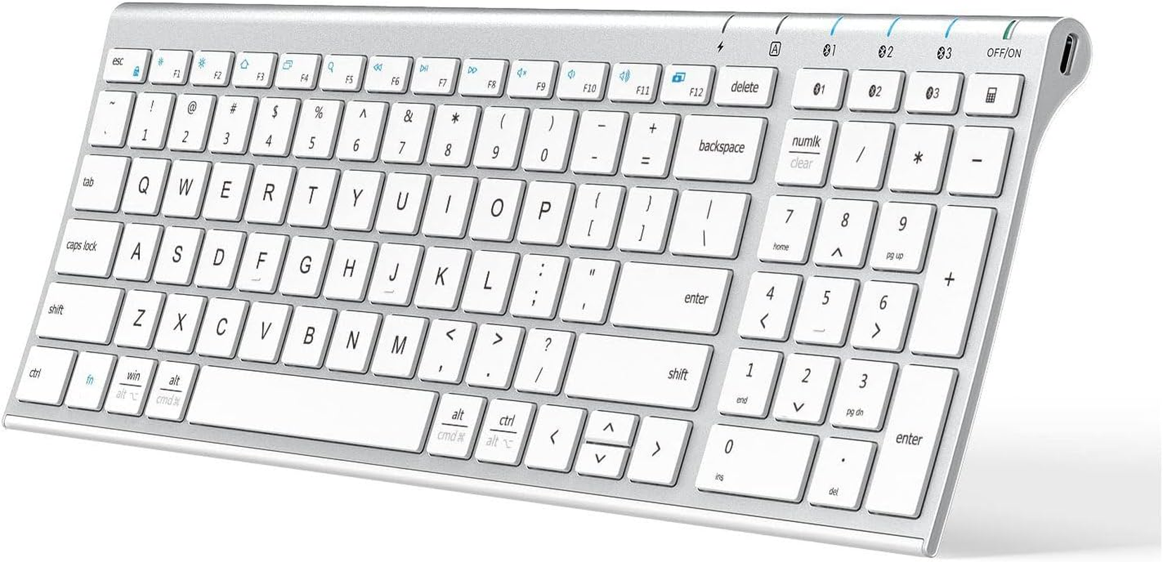 Iclever BK10 Bluetooth Keyboard, Rechargeable Wireless Keyboard with Number Pad, Multi-Device Connection, Slim and Compact Design, Comfortable Typing Keyboard for Ipad, Iphone, Mac, Ios, Windows