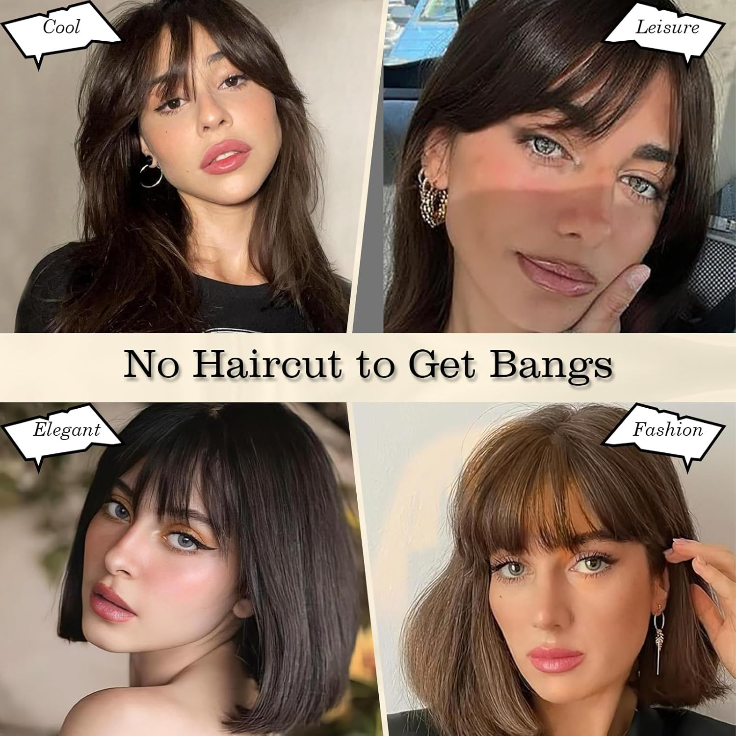 Clip-In Fringe Real Hair Piece with Clip, 360&deg; Coverage, Bangs Clip In, Hair Pieces for Thin Hair, Real Hair Fringe for Women, Mocha Brown image number 3