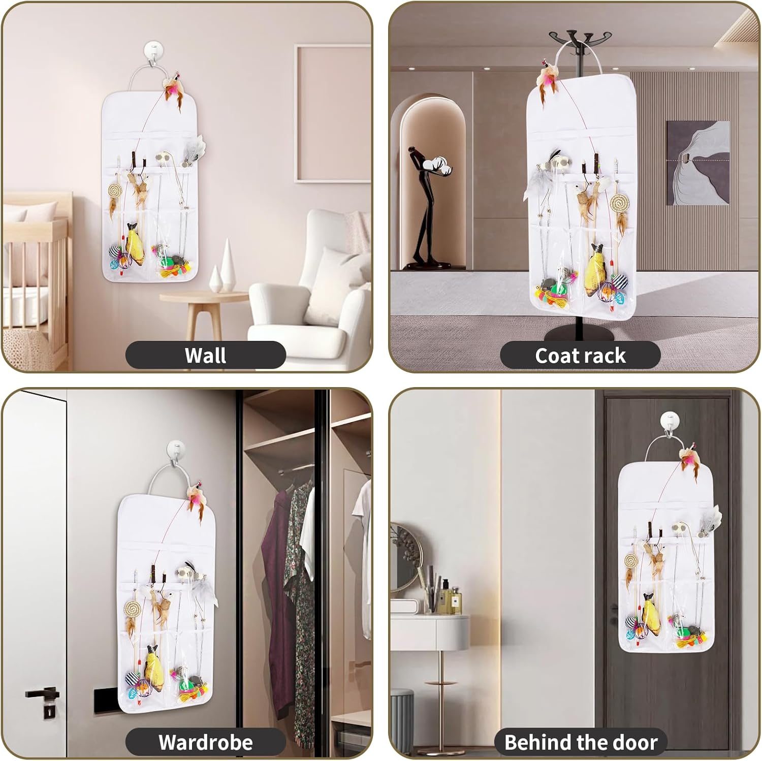 Cat Wall Toy Storage Bag Cat Teaser Wall Holder with Thick Felt for Tidy Organisation of Cat Toys and Cats Safe image number 5