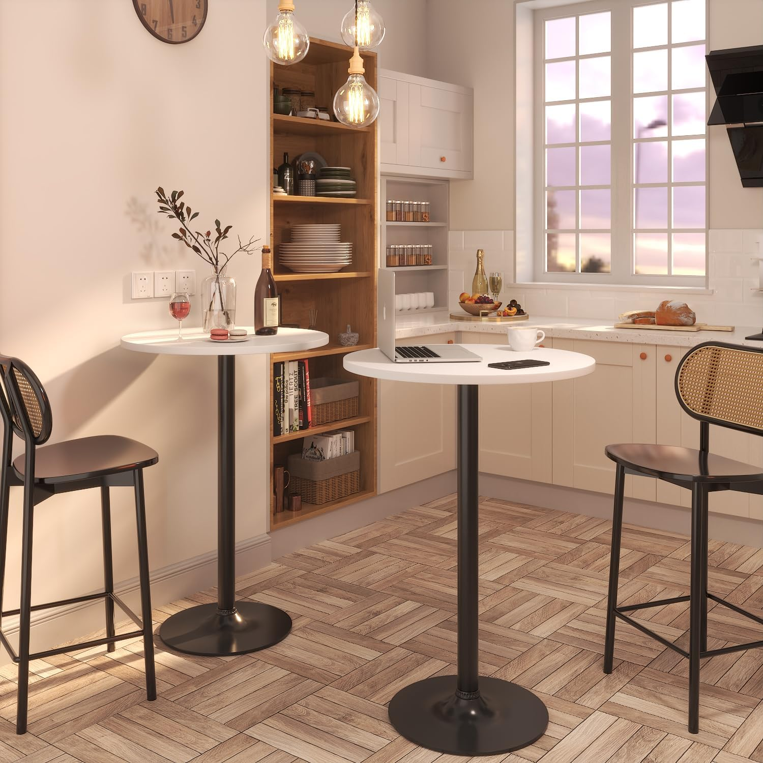 Furmax Bistro Pub Table round Bar Height Cocktail Table Metal Base MDF Top Obsidian 60.5Cm Top, 100Cm Height image number 5