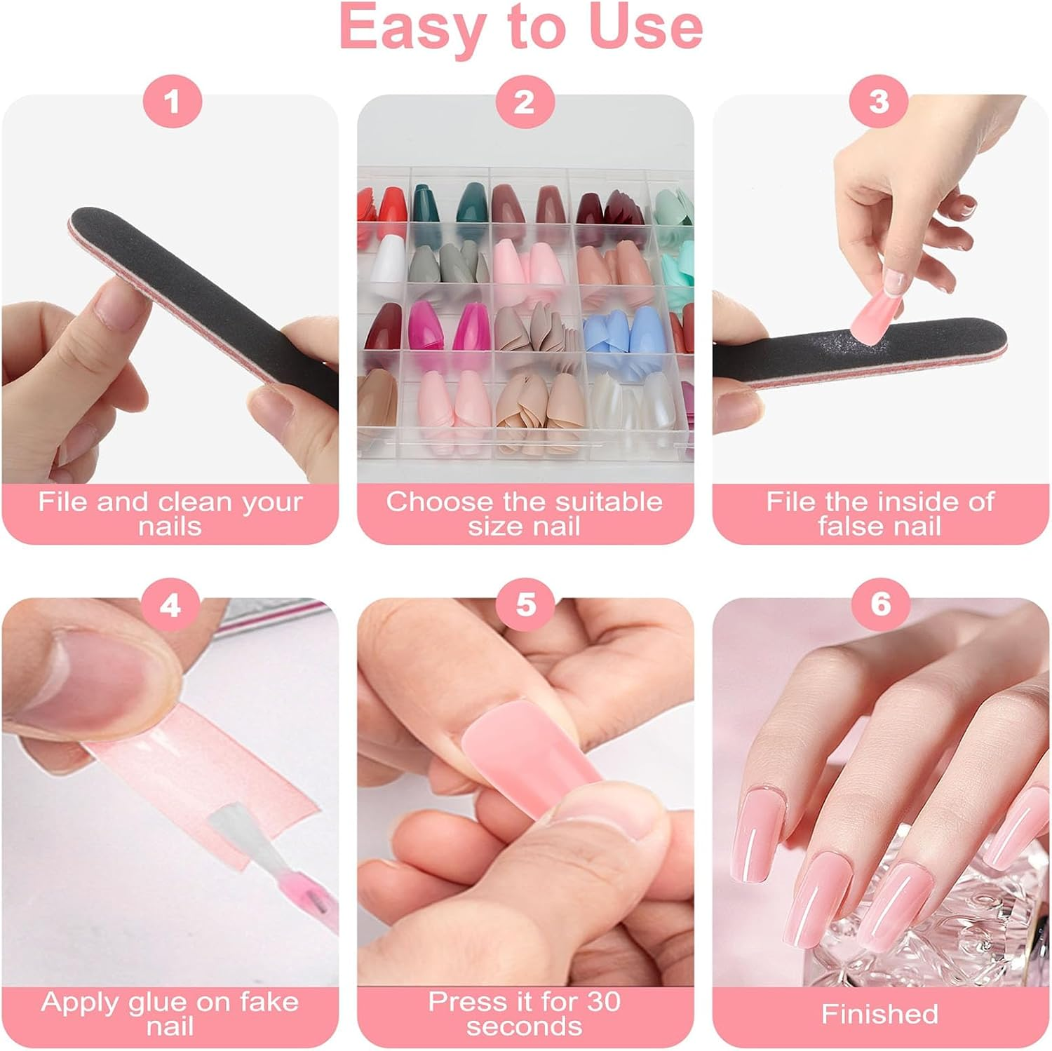 YAKESD 576Pcs Long Press on Nails, 24 Colors Full Cover Coffin Fake Nails, Artificial Nail Stick on Nail for Women Manicure