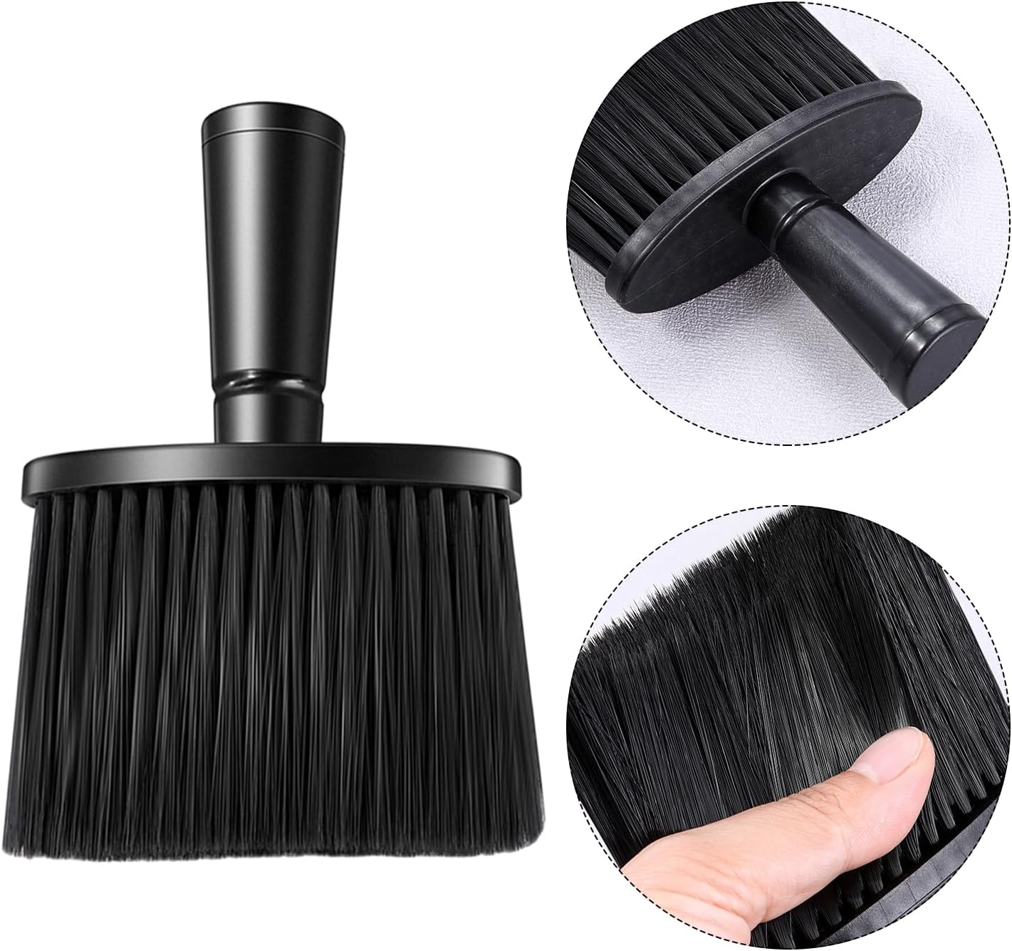 2 Pieces Barber Neck Brushes, with 1 Piece Pointed Tail Comb, Hairdressing Hair Brush with Handle, Soft Brush for Broken Hair, for Cleaning Broken Hair (Black) image number 3