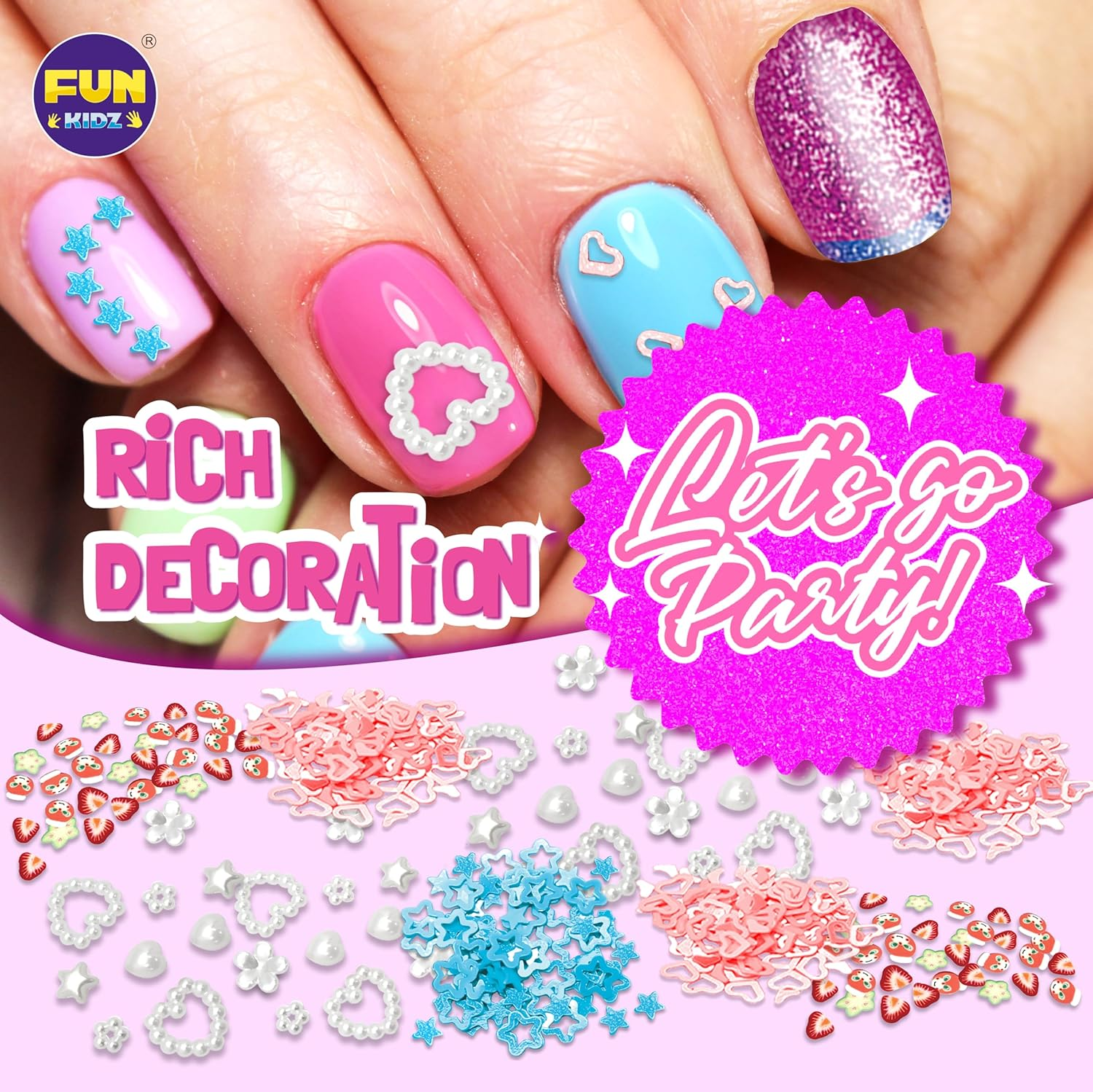 Nail Polish Pens Kit for Girls Ages 7-12, Funkidz Nail Pen Combo Kit Teen Gift Peelable Nail Art Studio Set with Cool Girly Decoration Stuff Pearl Beads, Glitter, Nail Stickers, Nail File, Gems image number 3