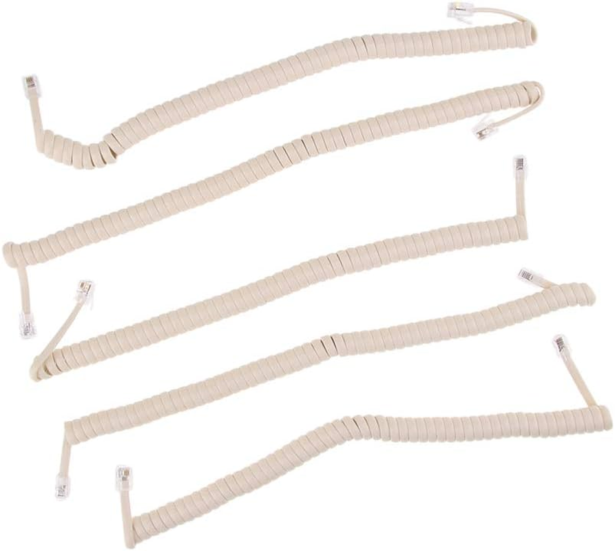 Perfk 5X Telephone Handset Spiral Cable Lead Phone Cord RJ9 4P4C 25Cm-2M, Cream Color, as Described image number 5