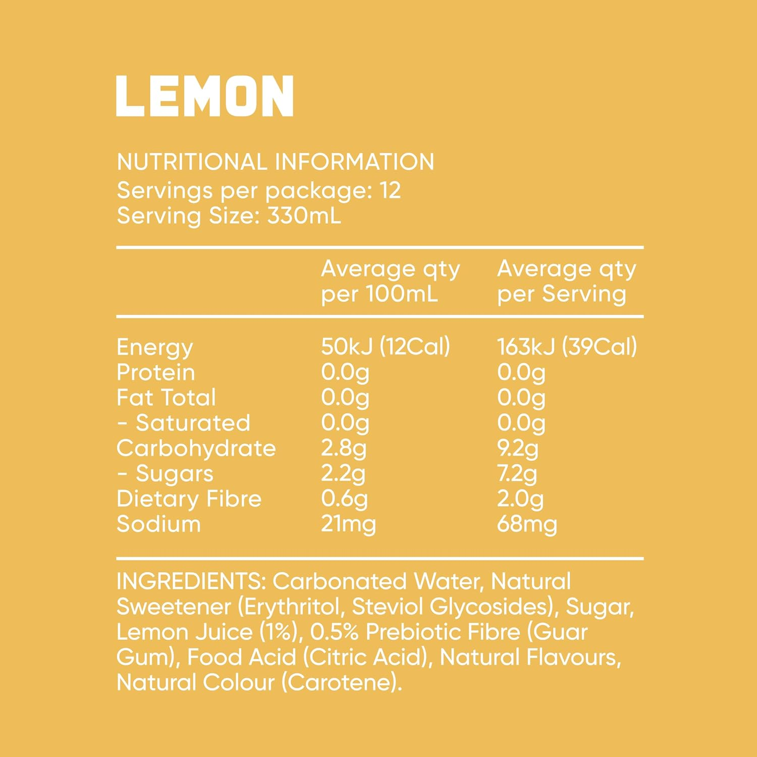 Bobby Lemon Flavoured Prebiotic Soft Drink 12 Pack of 330 Ml image number 4