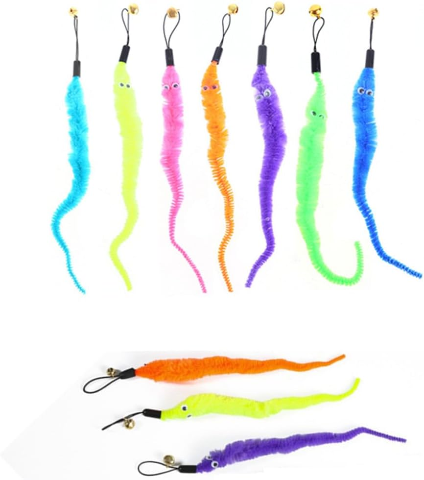 Cat Worm Toy Refills, Assorted Colors Worm Cat Interactive Toy, Cat Wand Replacement, 10 Pieces