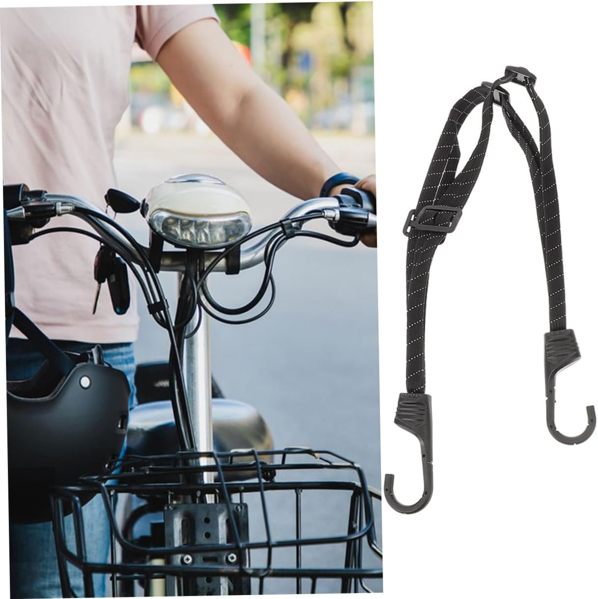 Amosfun 2Pcs Motorcycle Helmet Holder Elastic Bungee Straps with Reflective Rope, Luggage Fixed Strap for Cycling and Motorbike Accessories, Sturdy Tie-Downs for Outdoor Travel