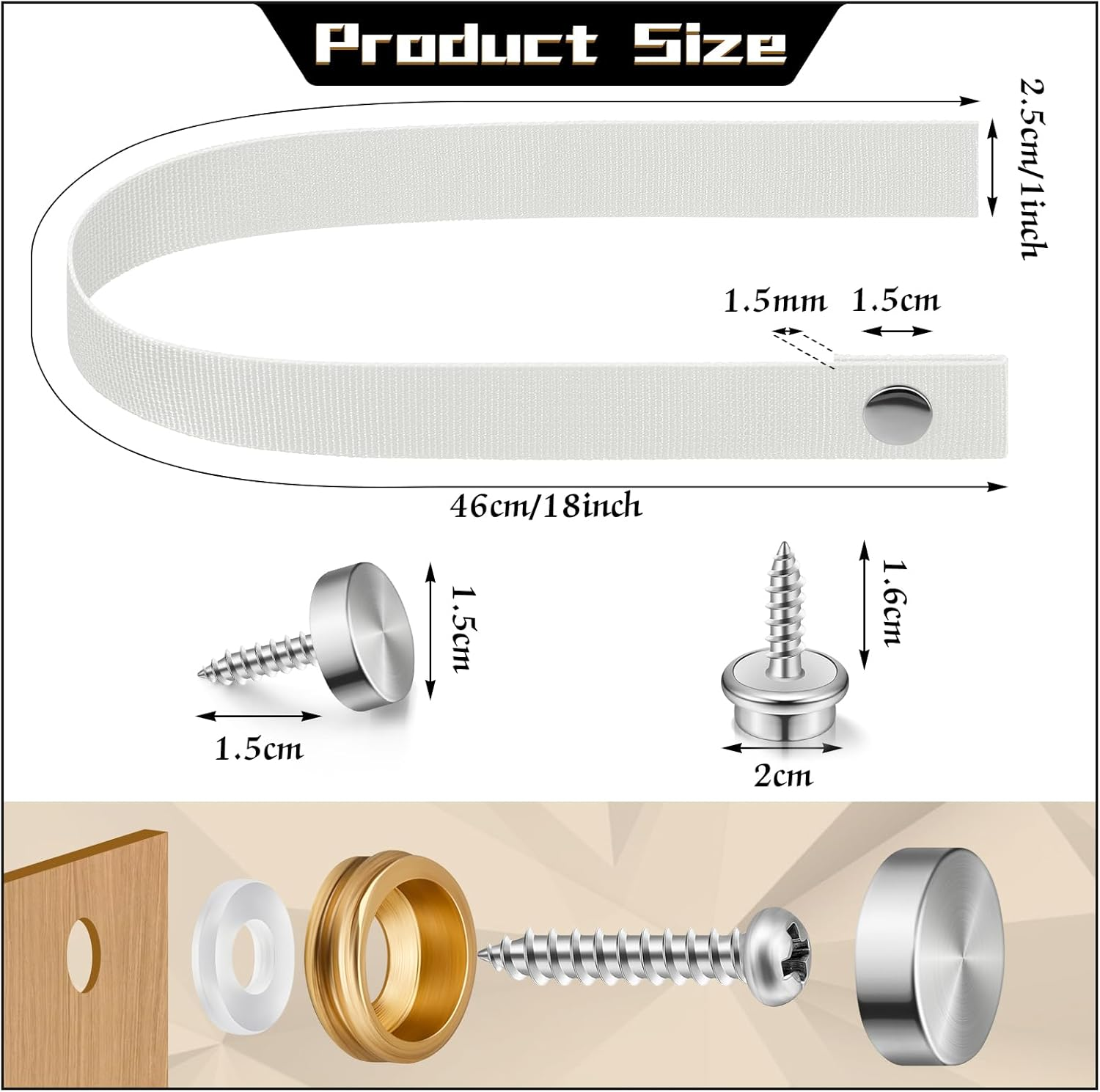 Windyun 2 Pcs RV Door Straps with 4 Pcs Button Snap 18 Inch Camper RV Sliding Door Strap with Snap Boat Ladder Strap Long Security Straps for RV Pocket Door Boat Ladder Secure, White image number 3