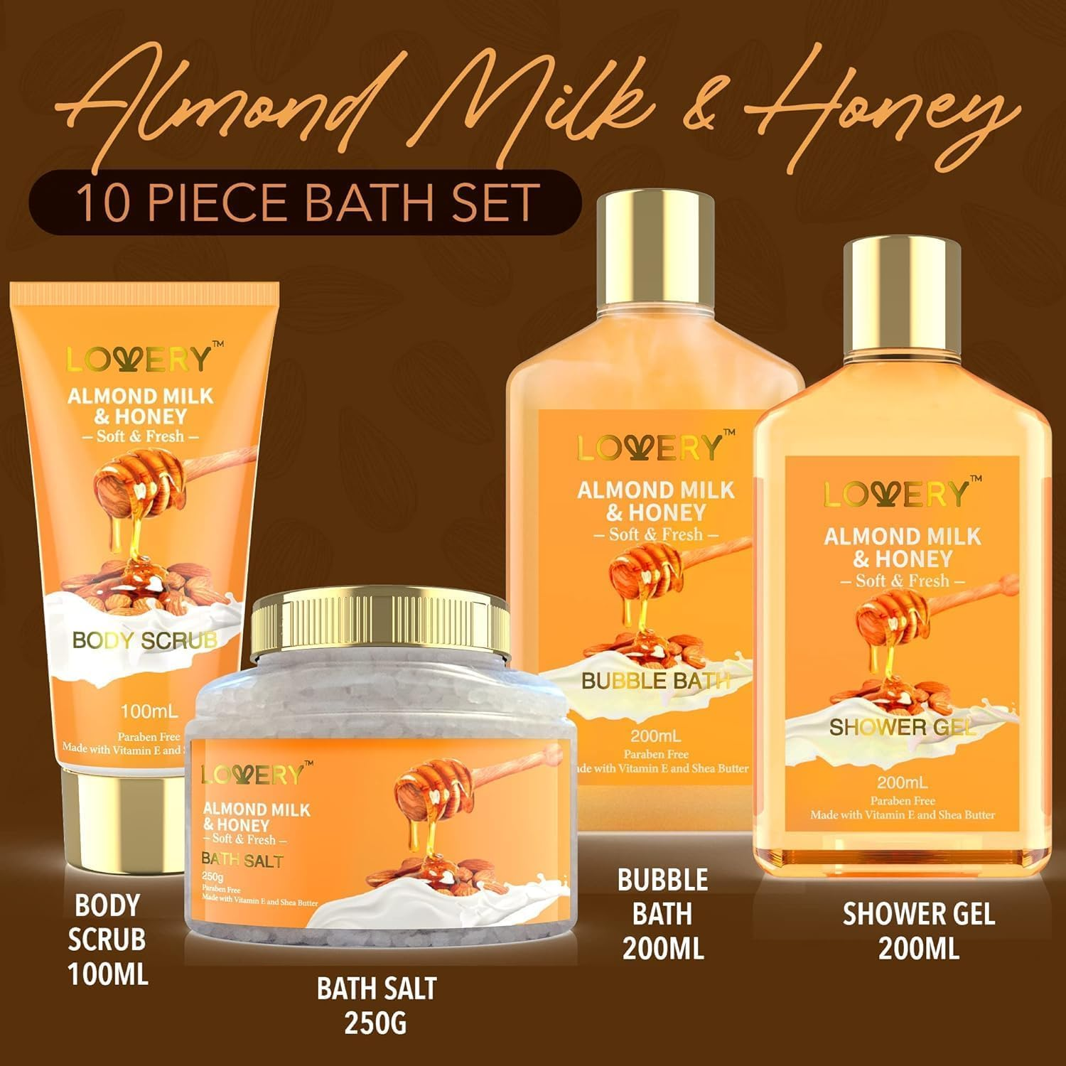 Bath and Body Gift Basket for Women and Men &ndash; Almond Milk & Honey Home Spa Set, Includes Fragrant Lotions, Extra Large Bath Bombs, Bath Oil, Luxurious Bath Towel & More&hellip; image number 1