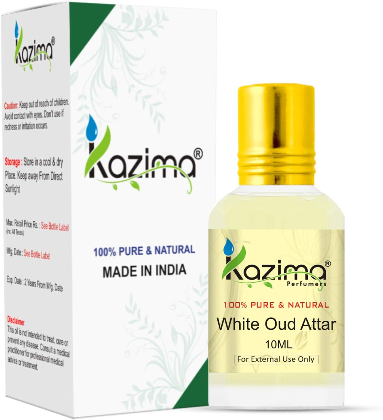 KAZIMA White Oud Attar Perfume for Unisex - Pure Natural Undiluted (Non-Alcoholic) (10Ml)