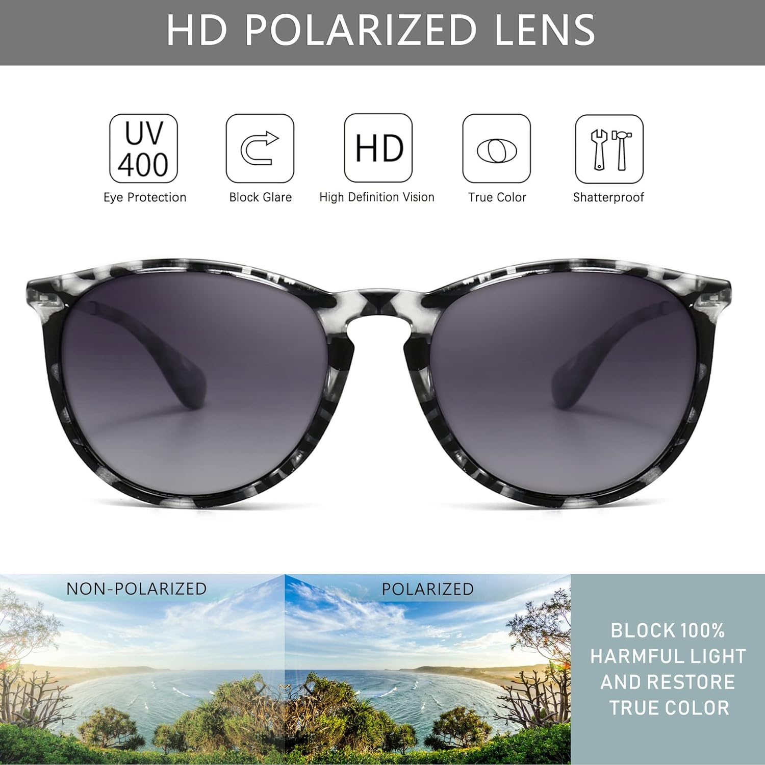 SUNGAIT Vintage round Sunglasses for Women Classic Retro Designer Style - 001 Rosewood Frame/Grey Lens image number 5