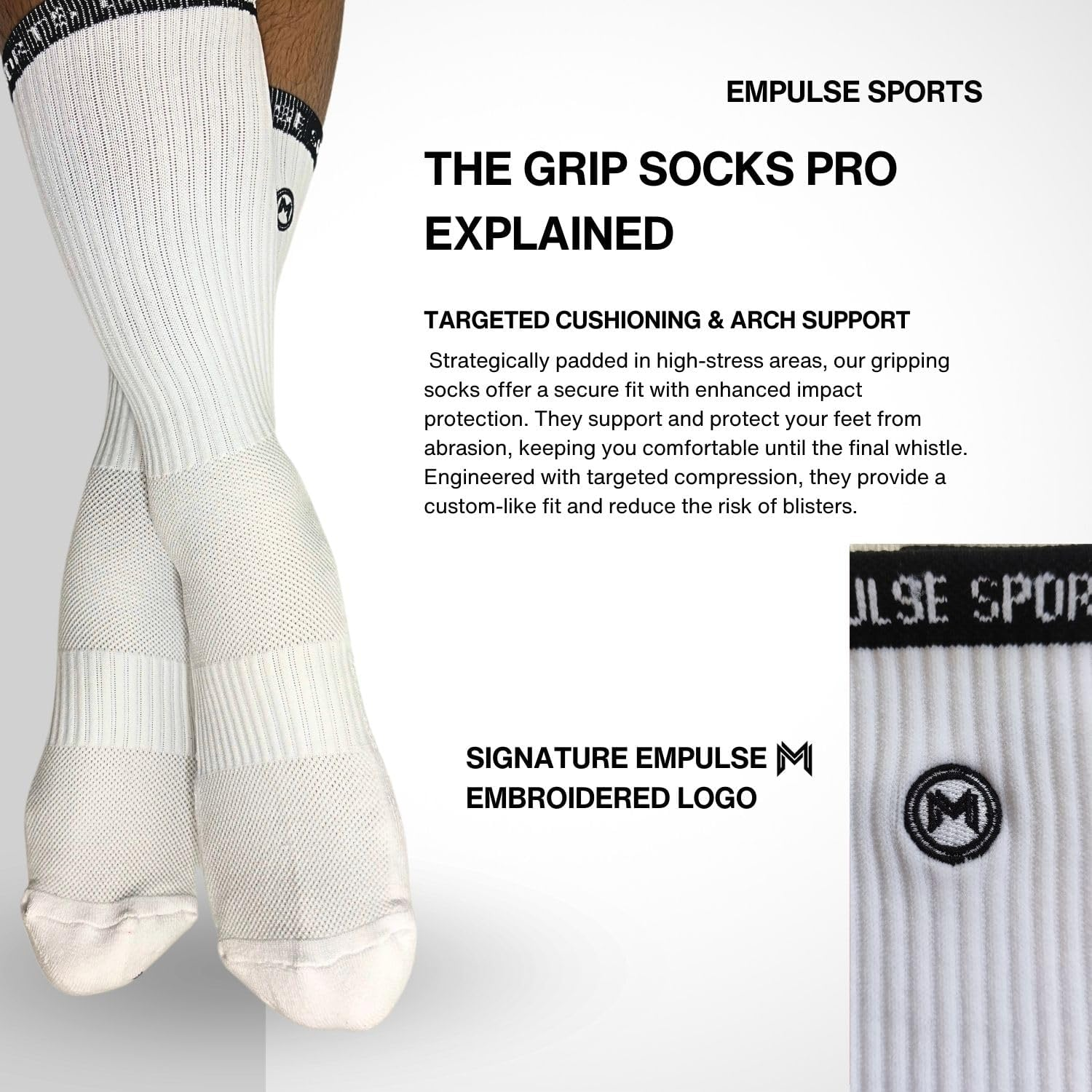 EMPULSE Grip Socks Pro Series | Non-Slip Athletic Socks for Men & Women | Cushioned Arch Support | Moisture-Wicking Gym, Yoga, Soccer, Football, Basketball Socks | Size 8&ndash;13 US - Black image number 4