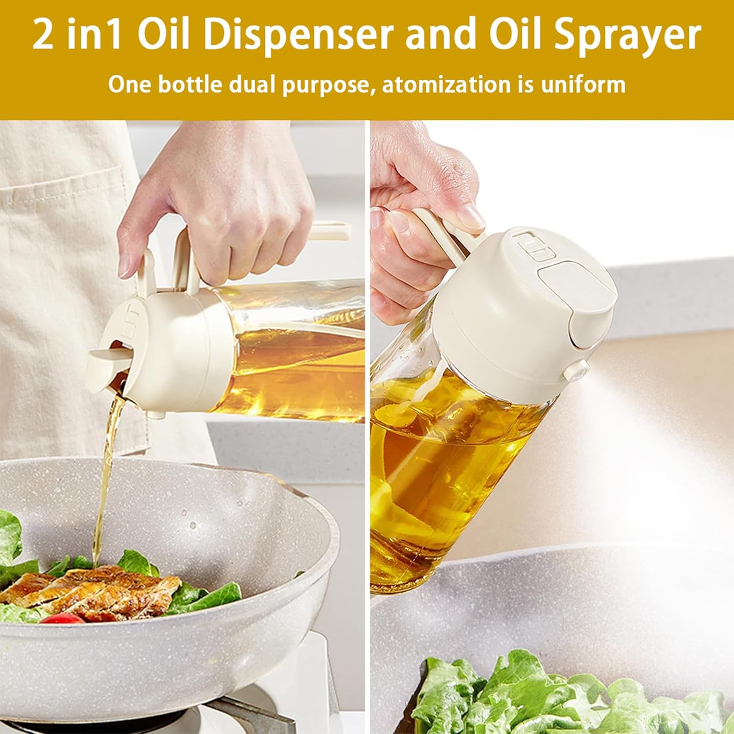 2 Pack Olive Oil Sprayer 2 in 1 Glass Bottle Dispenser 17Oz/500Ml Oil Mister with Premium Nozzle Pour and Spray for Kitchen Cooking Air Fryer, BBQ image number 5