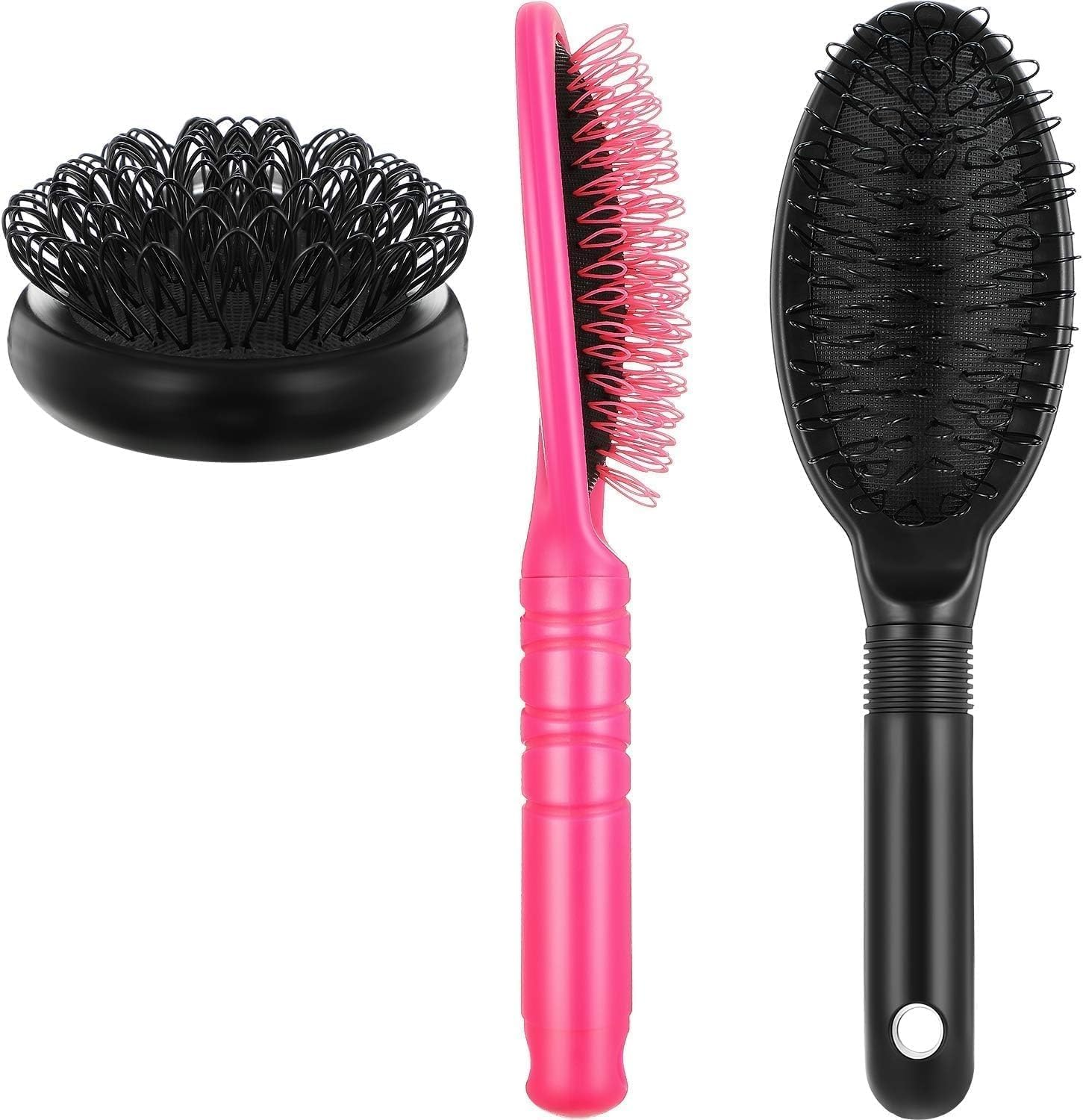 2 Pieces Loop Wig Brush Hair Extension Brush Hair Pieces Weaves Brush for Brushing Styling Detangling Natural and Synthetic Hair Wig Brush Set (Black+Pink, One Size) image number 4