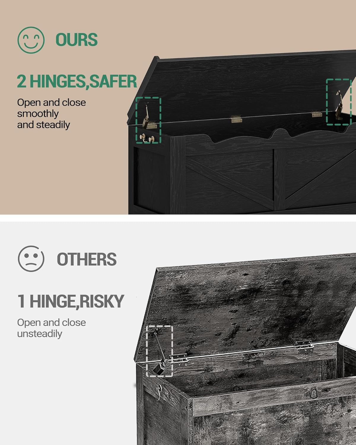 Hzuaneri 39.4" Storage Chest, Extra Large Storage Trunk with 2 Safety Hinges, Wooden Box Bench, Lift-Top Organizer Chest, Shoe Bench for Entryway, Bedroom, Living Room, Black SB04504X image number 2