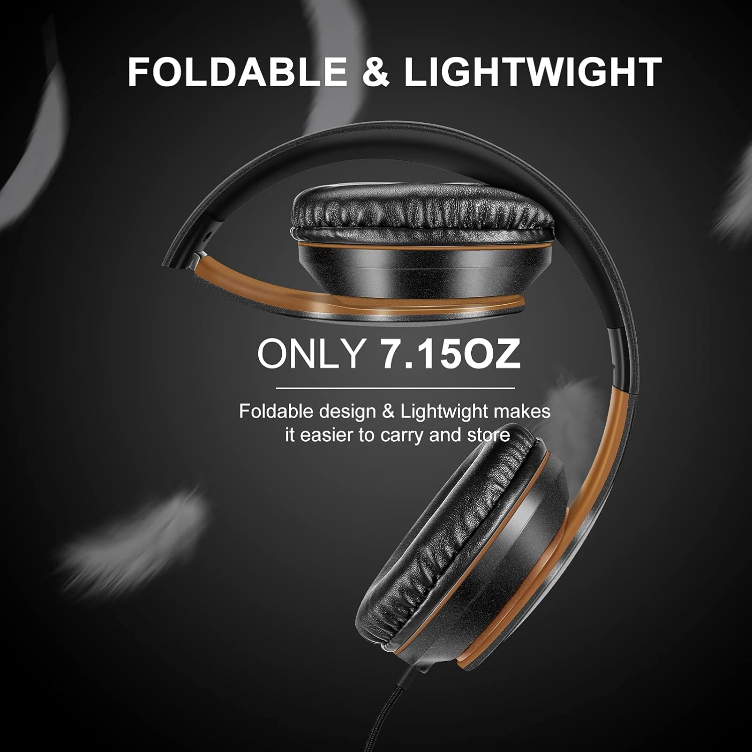 LORELEI X6 Over-Ear Headphones with Microphone, Lightweight Foldable & Portable Stereo Bass Headphones with 1.45M No-Tangle, Wired Headphones for Smartphone Tablet MP3 / 4 (Black-Gold) image number 5