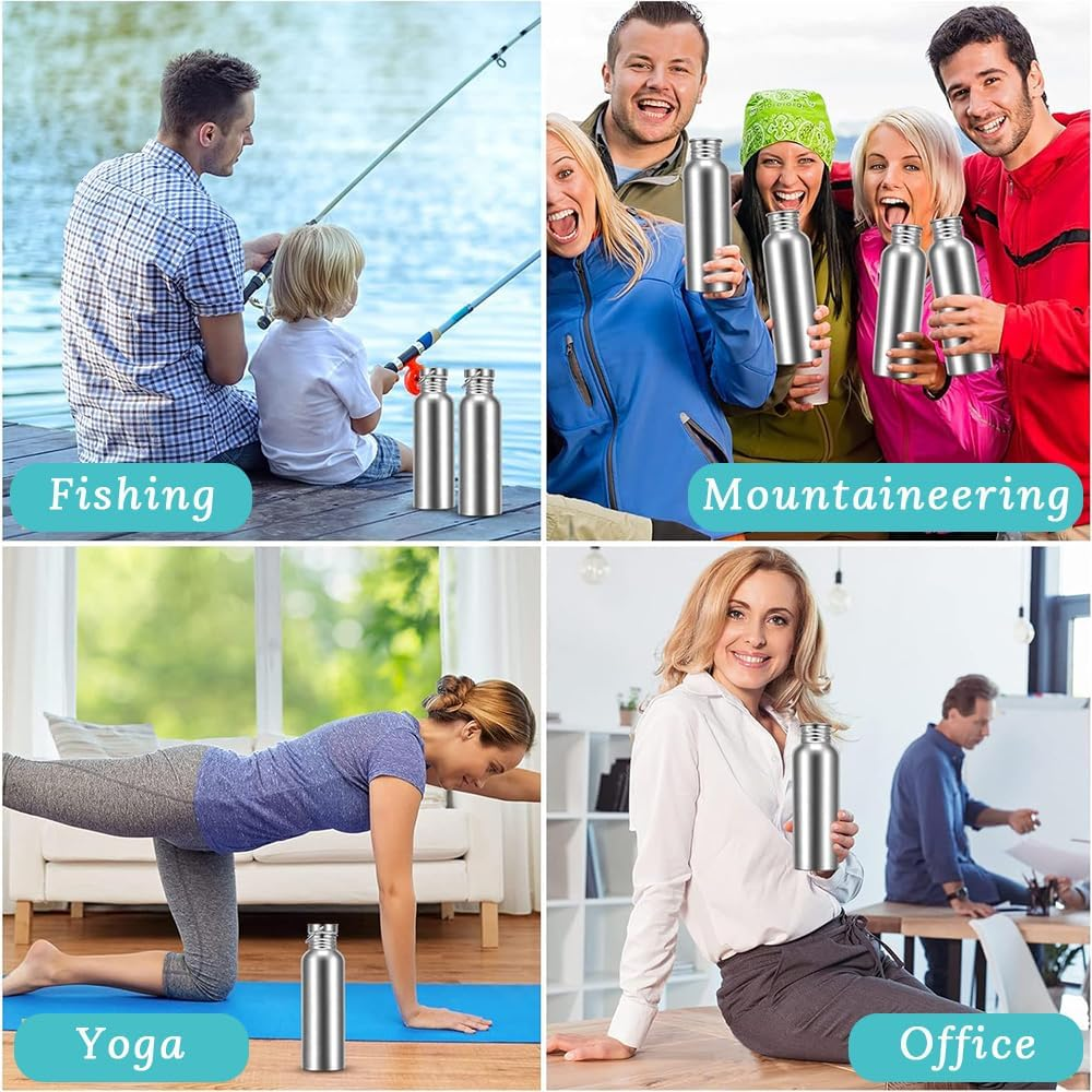 4 Pack Stainless Steel Sports Bottles, Outdoor Portable Water Bottles with Handle, Camping Waterjug for Cyclists, Runners, Hikers, Beachgoers, Picnics