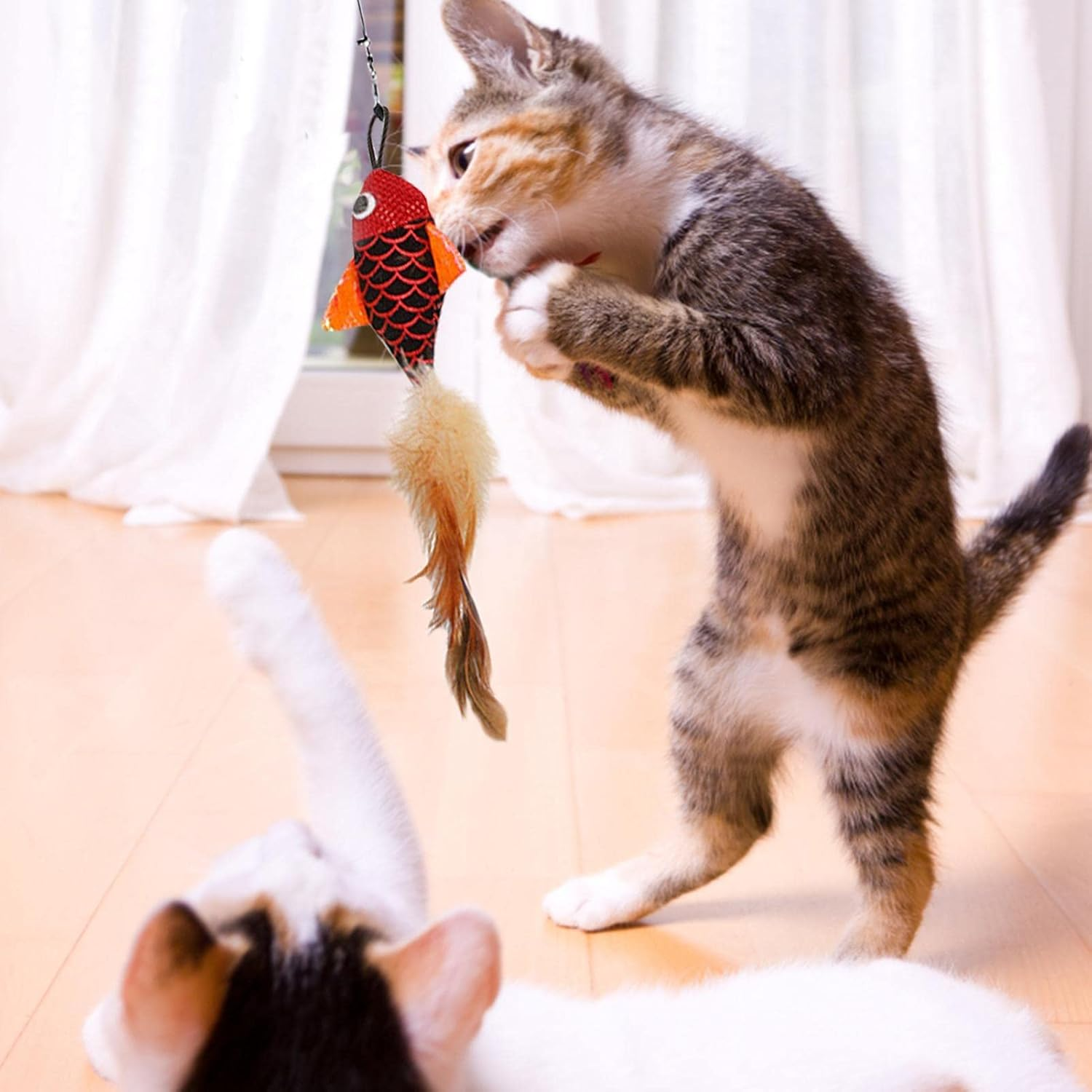 Cat Teaser Toy - Retractable Wand Cat Toy with Adjustment Reel,Funny Cat Teaser Stick Toy, Cat Toys Kitten Toys for Kitten Cat Having Fun Exercise Playing Xiaoguozi image number 2