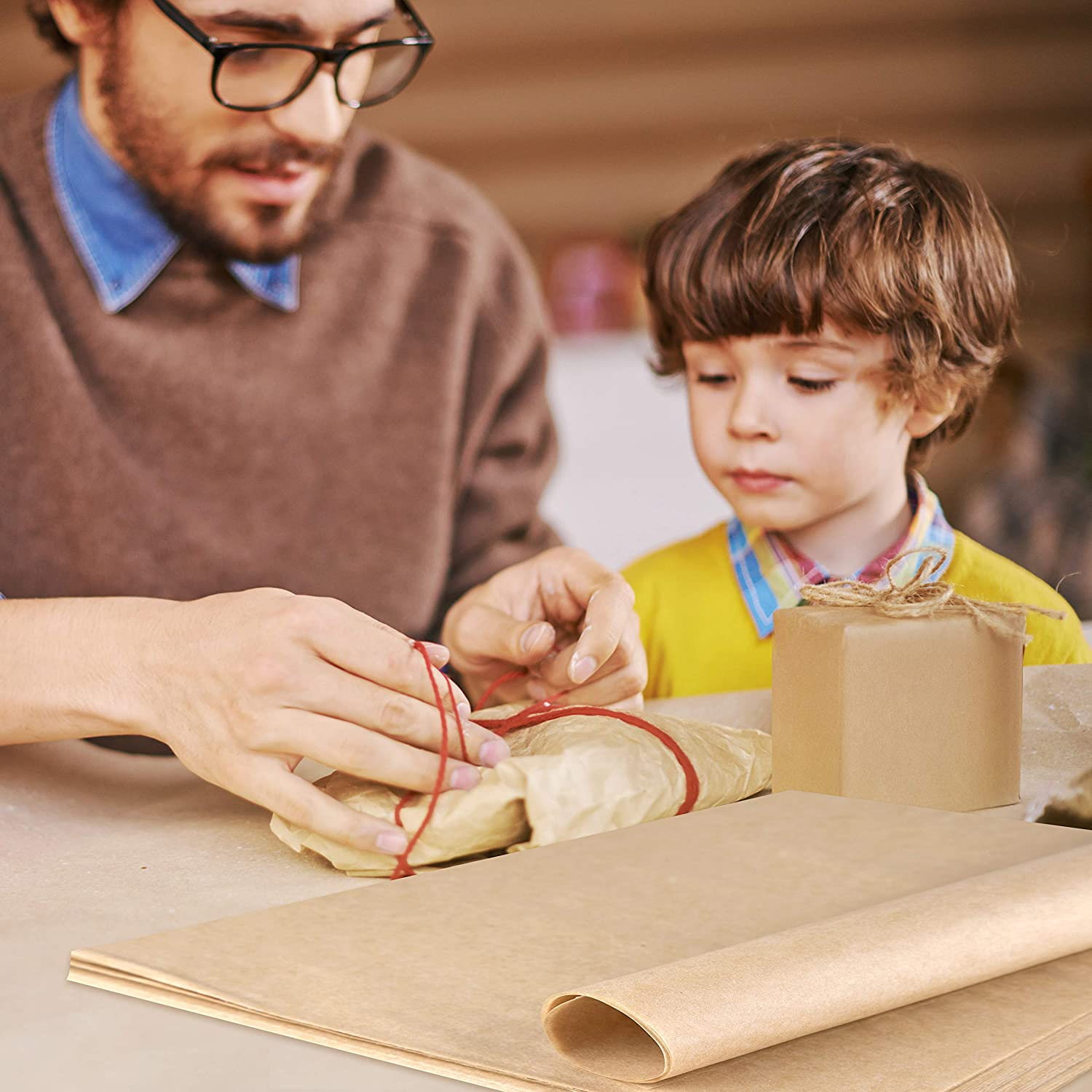 CHRORINE 60 Sheets Kraft Tissue Paper Bulk Brown Wrapping Paper Art Paper Crafts for DIY Project Birthday Holiday Craft Decor image number 4