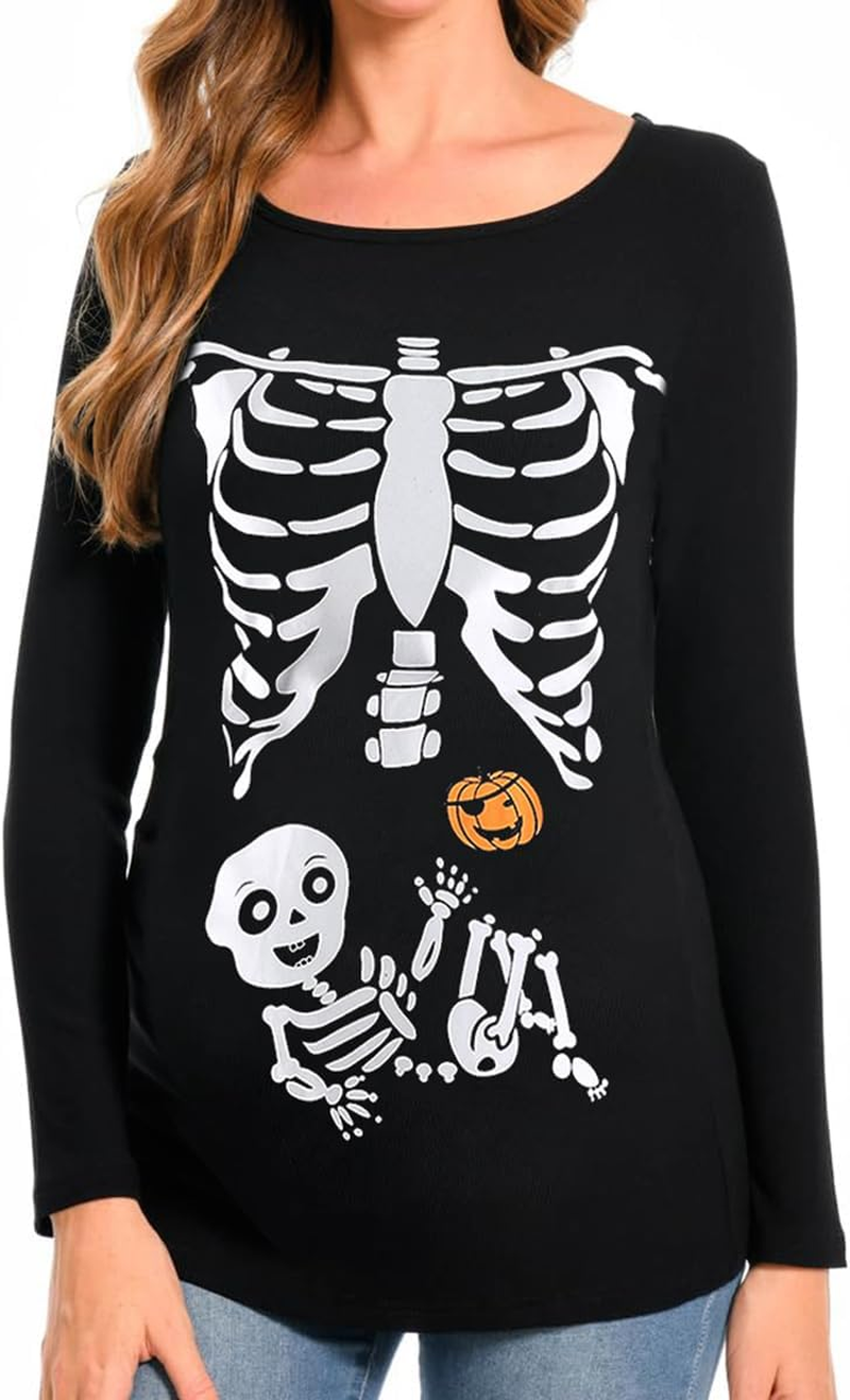 Halloween Women Maternity Shirt Funny Pumpkin Pregnancy Cute Long Sleeve Pregnant Top image number 3