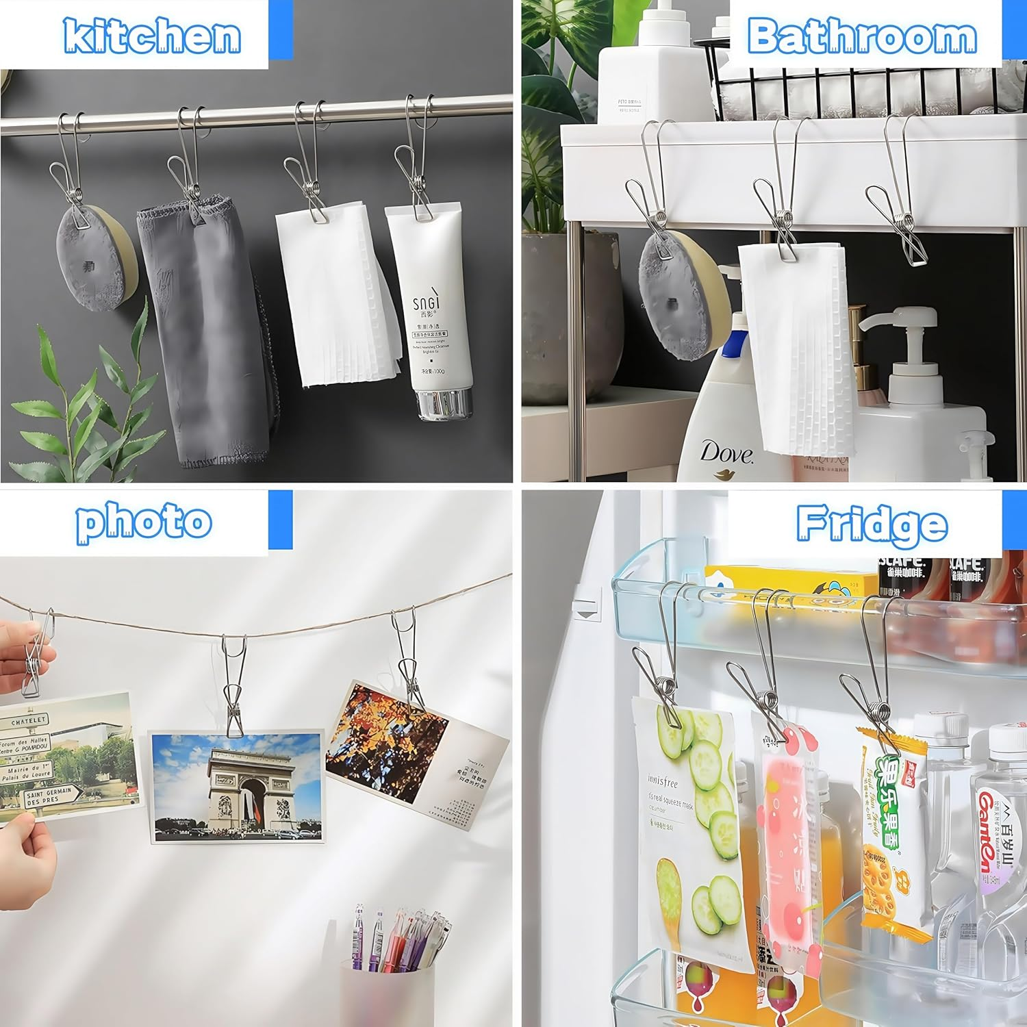 30 Pcs Clothes Pegs，3.74In Stainless Steel Metal Long Tail Clip with Hooks, Durable Hanging Clips，Heavy Duty Multifunctional Hangers Use for Display Storage Items(30 PCS) image number 3