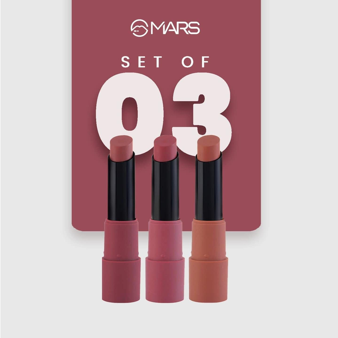 MARS Matte Box Set of 3 Lipsticks for Women | Long-Lasting | Smooth Finish | Moisturising | One Swipe Pigmentation | (3X3.2 Gm) (02-Peaches & Nudes) image number 4