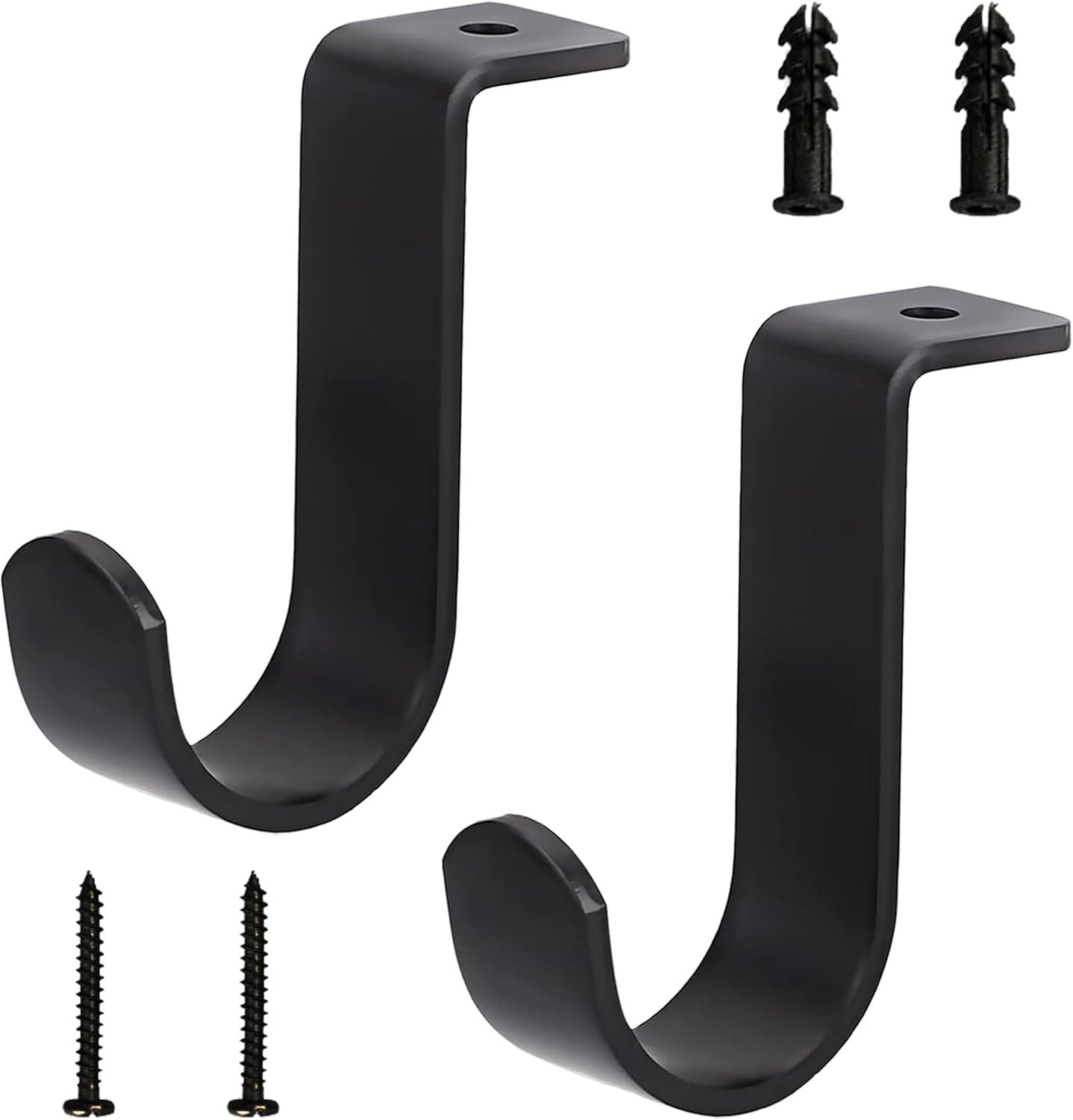 Kowibcl Curtain Rod Brackets for Ceiling-Mounted, Drapery Rod Holder for 1" Diameter Rod, Set of 2, Black