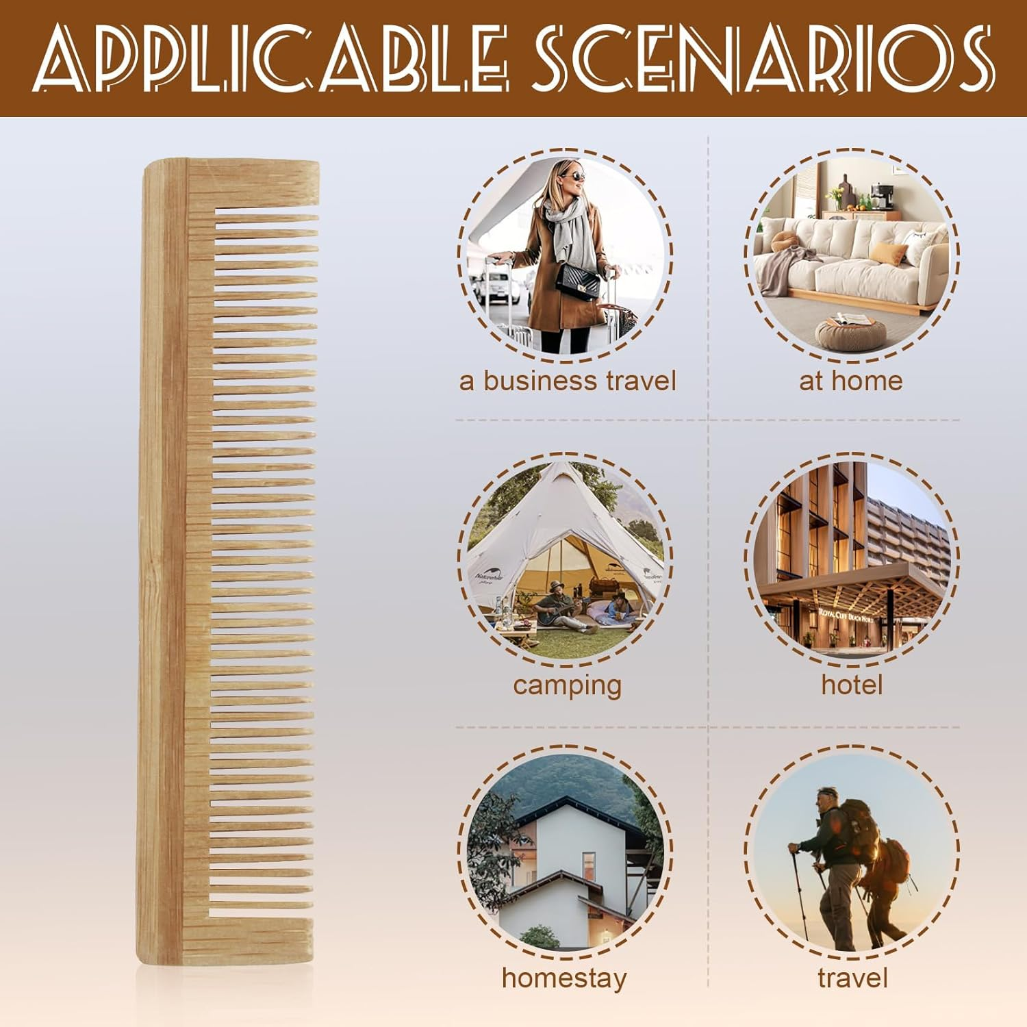 SMCEHEYA 5Pcs Wooden Comb, Fine Tooth Comb Large, Hair Comb for Men and Women, Bamboo Comb 100% Natural, Detangler Comb No Handle, Handmade Combs Anti-Static, Suitable to All Hair Type/Beard/Mustache image number 5