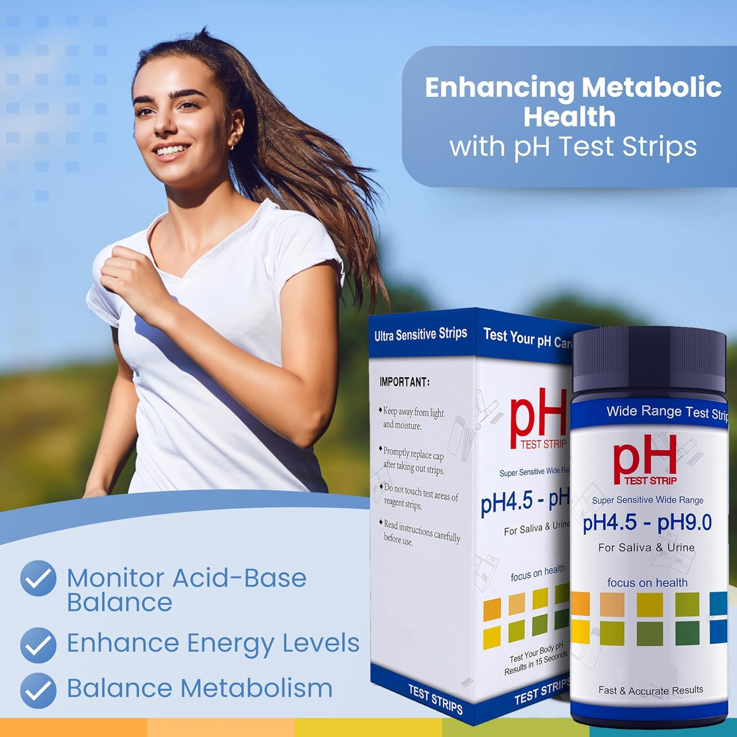 Ph Test Strips for Testing Alkaline and Acid Levels, Track & Monitor Your Ph Level Using Saliva and Urine at Home, Get Highly Accurate Results in Seconds, 4.5-9.0 Range image number 3