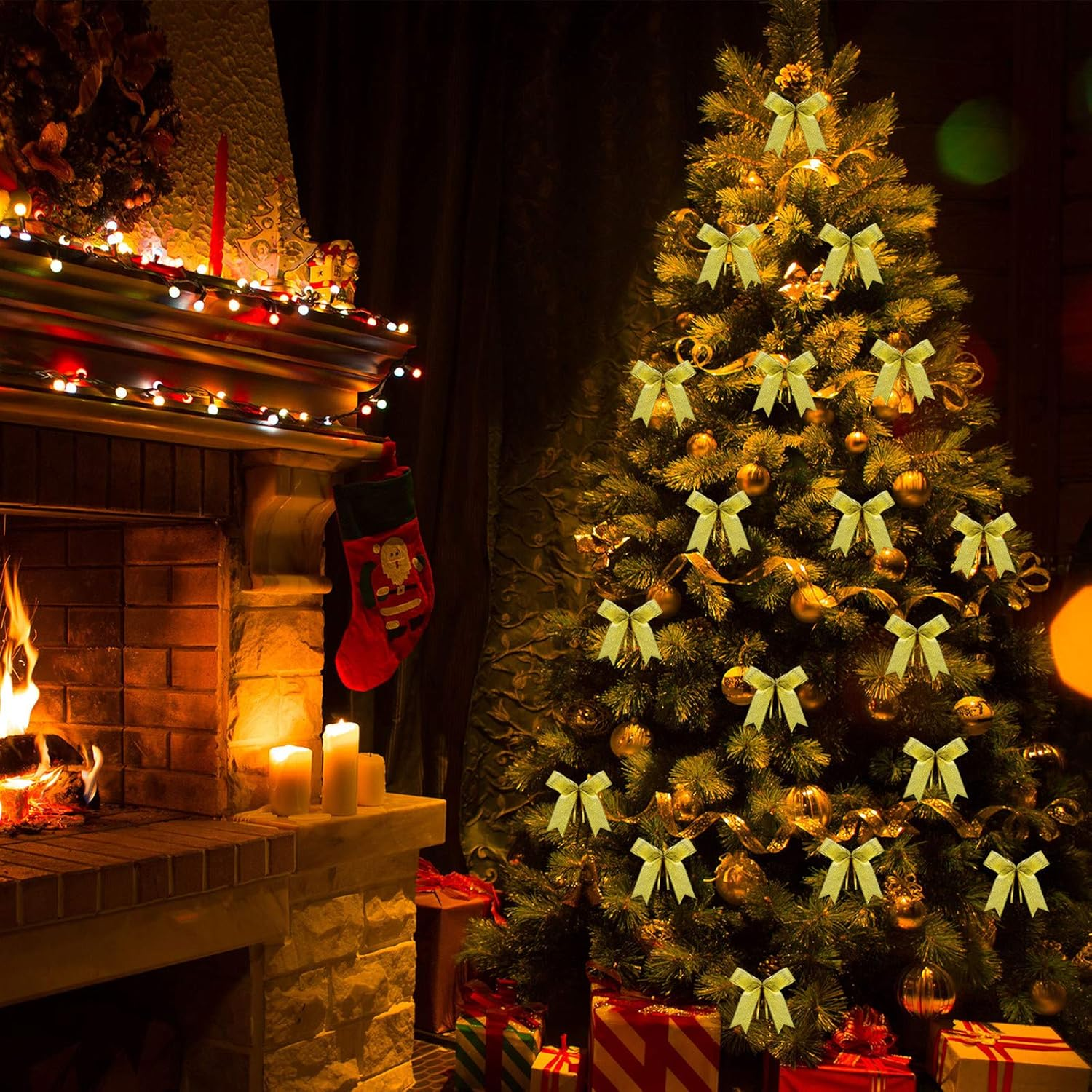 Sumind 48 Pieces Christmas Bow Ribbon Bow for Christmas Tree, Christmas Wreath, Gift Decoration, 4.25 X 3.75 Inch image number 1