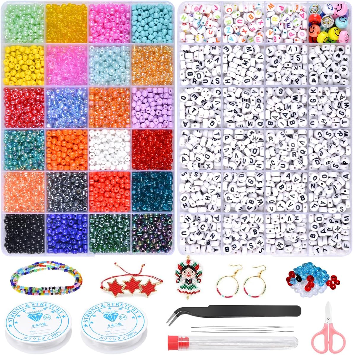ANSHINE 4100Pcs 4Mm Glass Seed Beads Kit with 24 Colors, Letter Beads & Accessories for Kids' Jewelry Making & Crafts image number 4