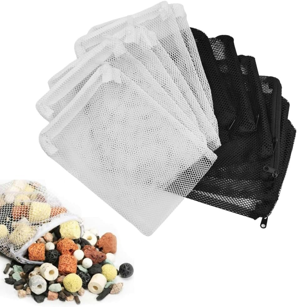 KLHCDUO 12Pcs Reusable Net Fish Tank Filter Bag,5.9 * 7.8In with Zipper Nylon Net Bags for Activated Carbon, Biospheres, Ceramic Rings(White,Black) image number 3